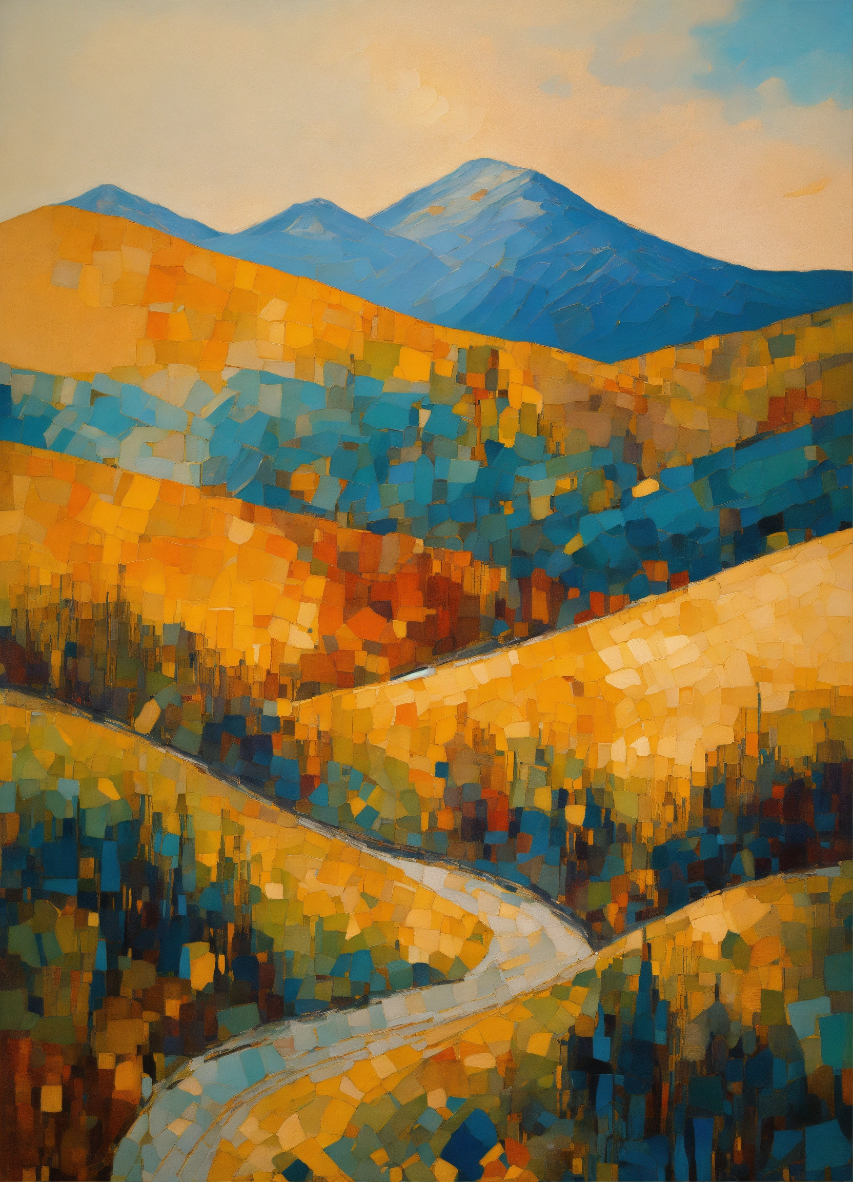 Lexica - Abstract and minimalist oil painting of a majestic mountain ...