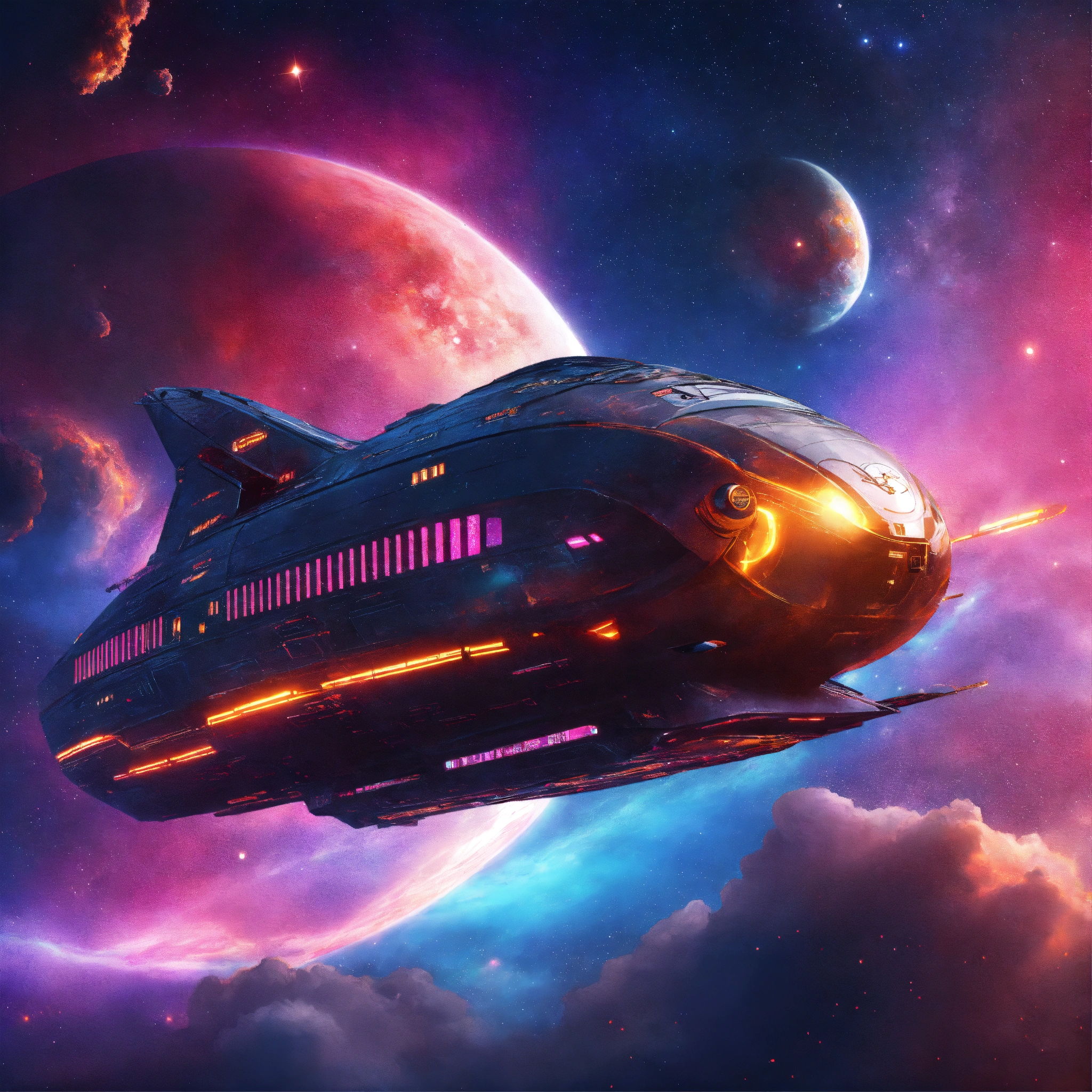 Lexica Futuristic space yacht flying through a colorful star nebula