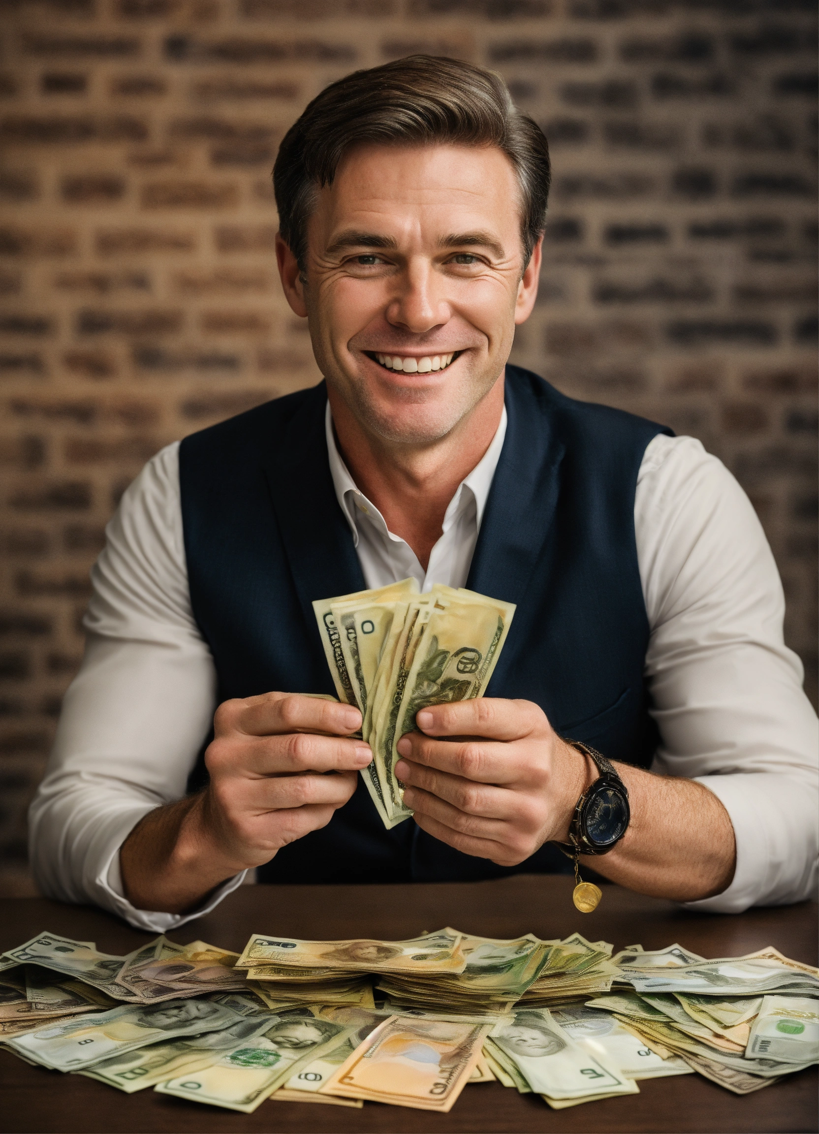 lexica-a-happy-and-rich-white-man-with-banknotes-on-the-table