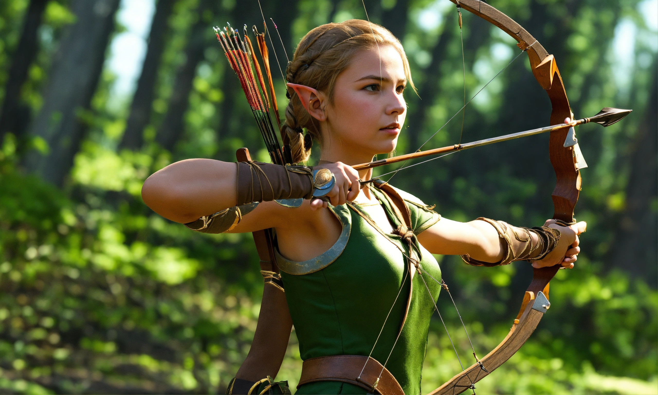 Lexica - A young elf female archer in a rush in the woods
