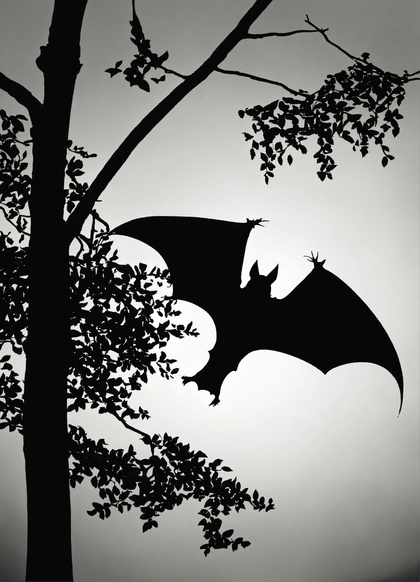 Lexica - Black and white vector image of a bat silouette