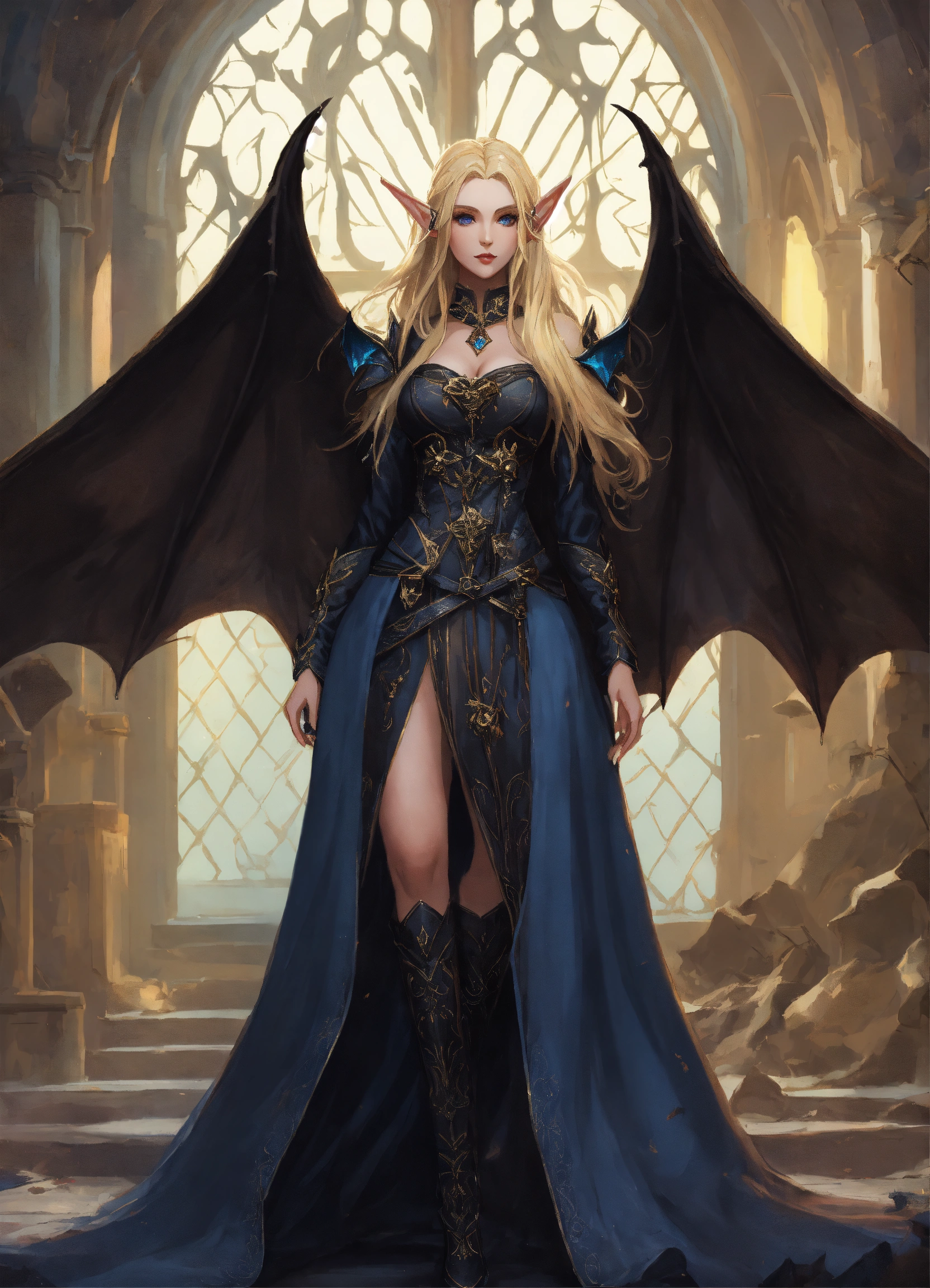 Lexica - A full body image of a high elf with long blonde hair and blue ...