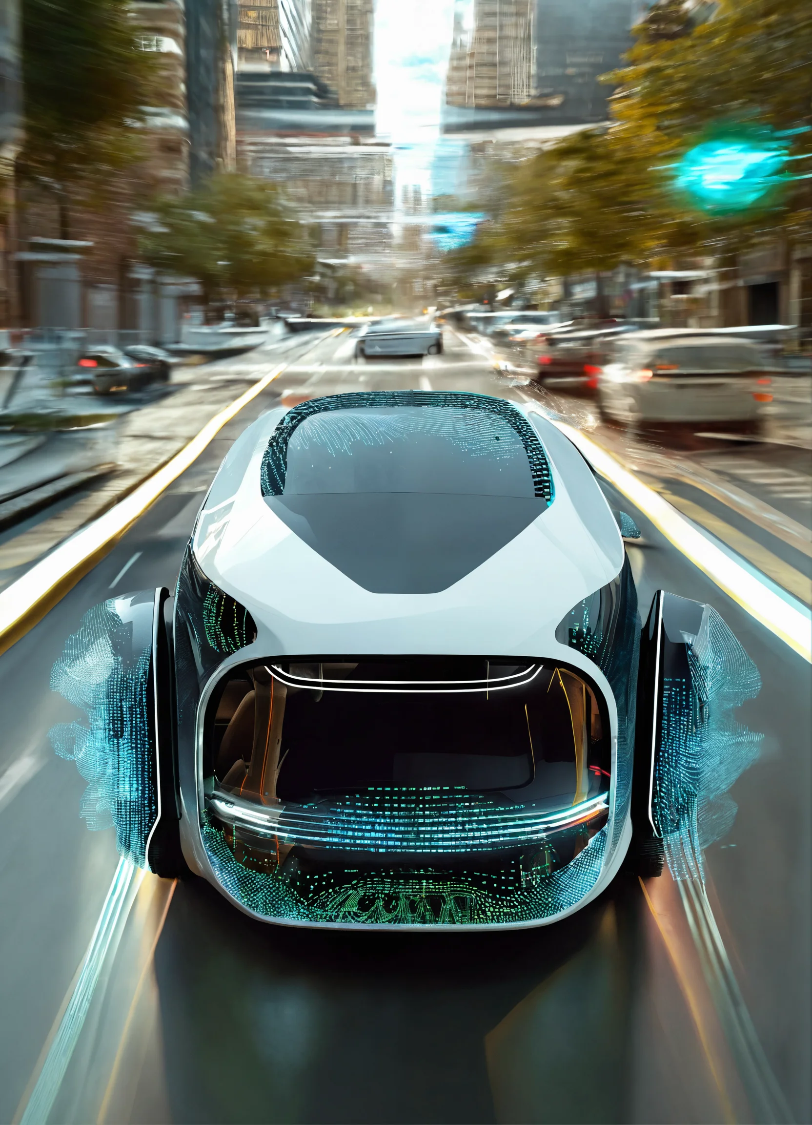 Lexica - Autonomous vehicle, passenger inside, moving through traffic ...