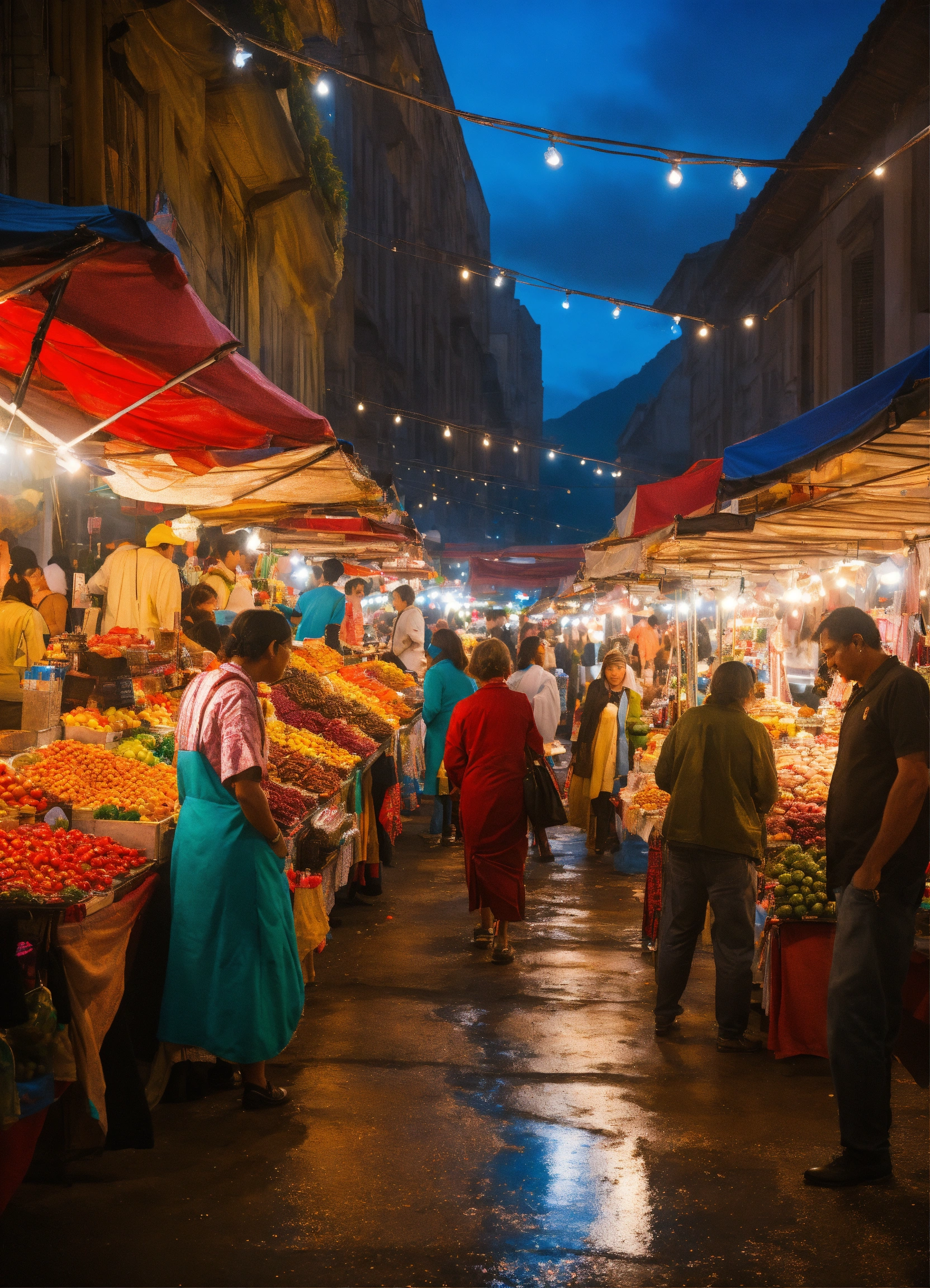 Lexica - A lively street market with colorful stalls, vendors, and ...