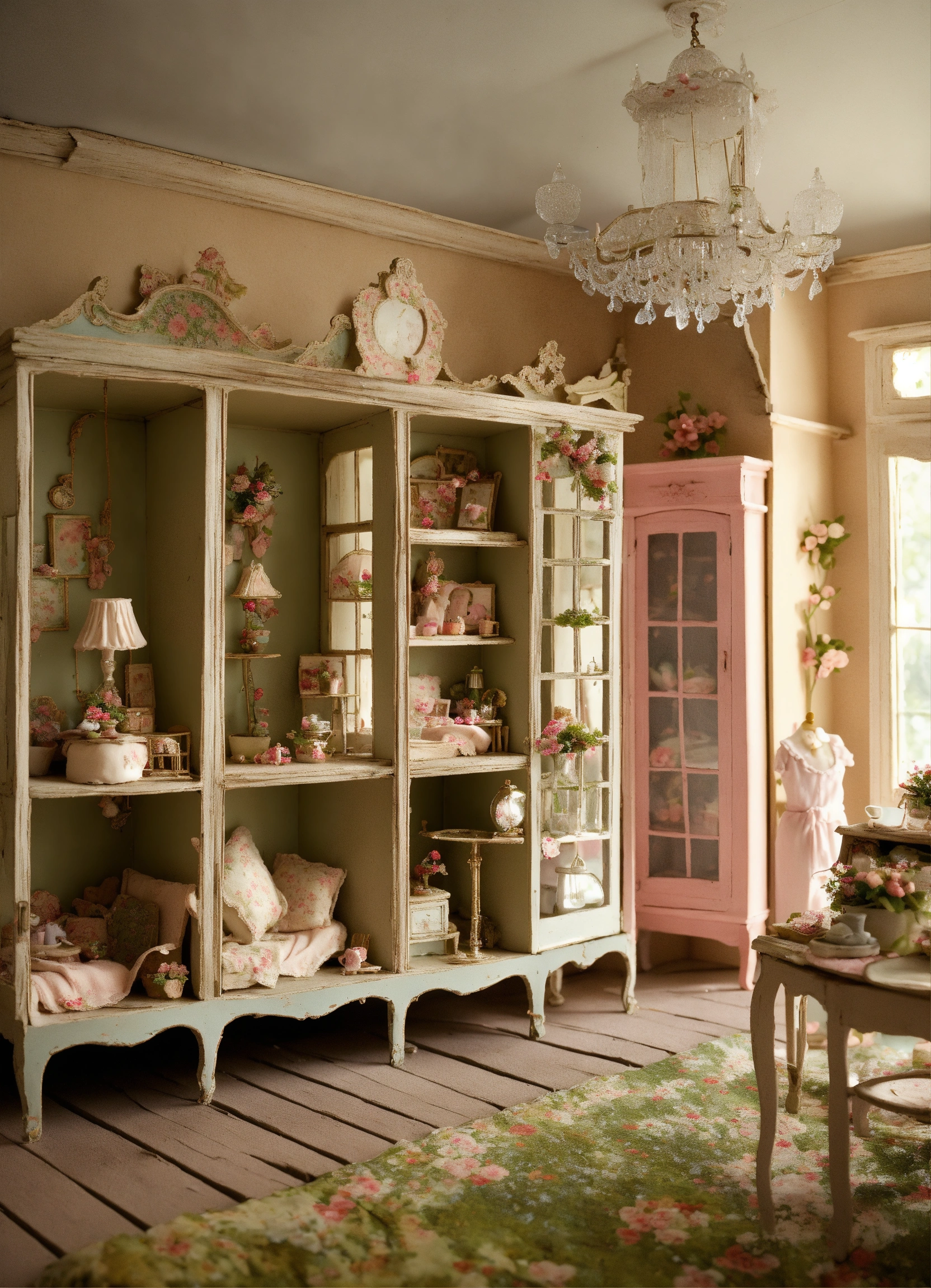 Lexica - Can you create a picture of a shabby chic dollhouse rooms