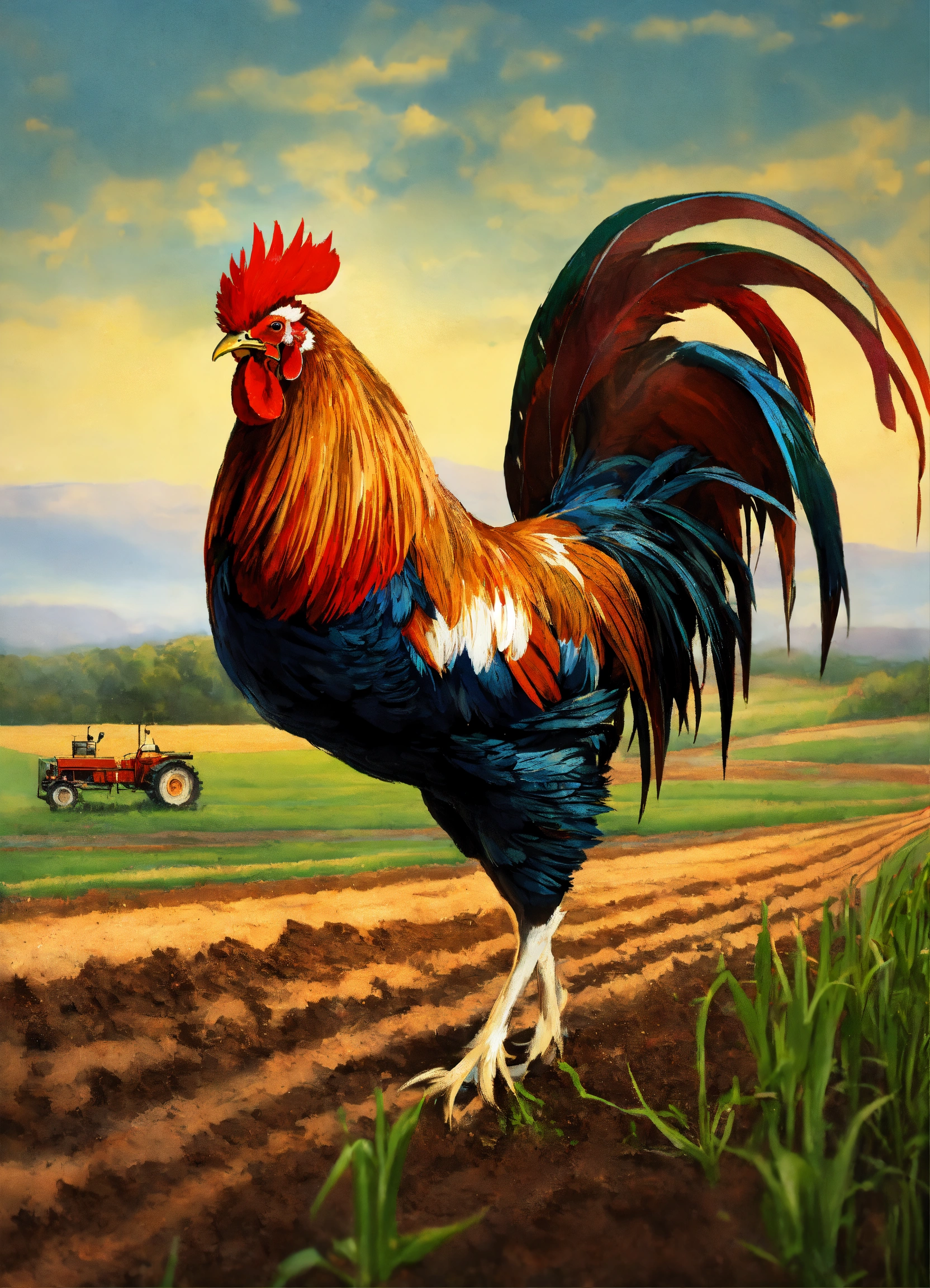 Lexica - Rooster pulling a plow