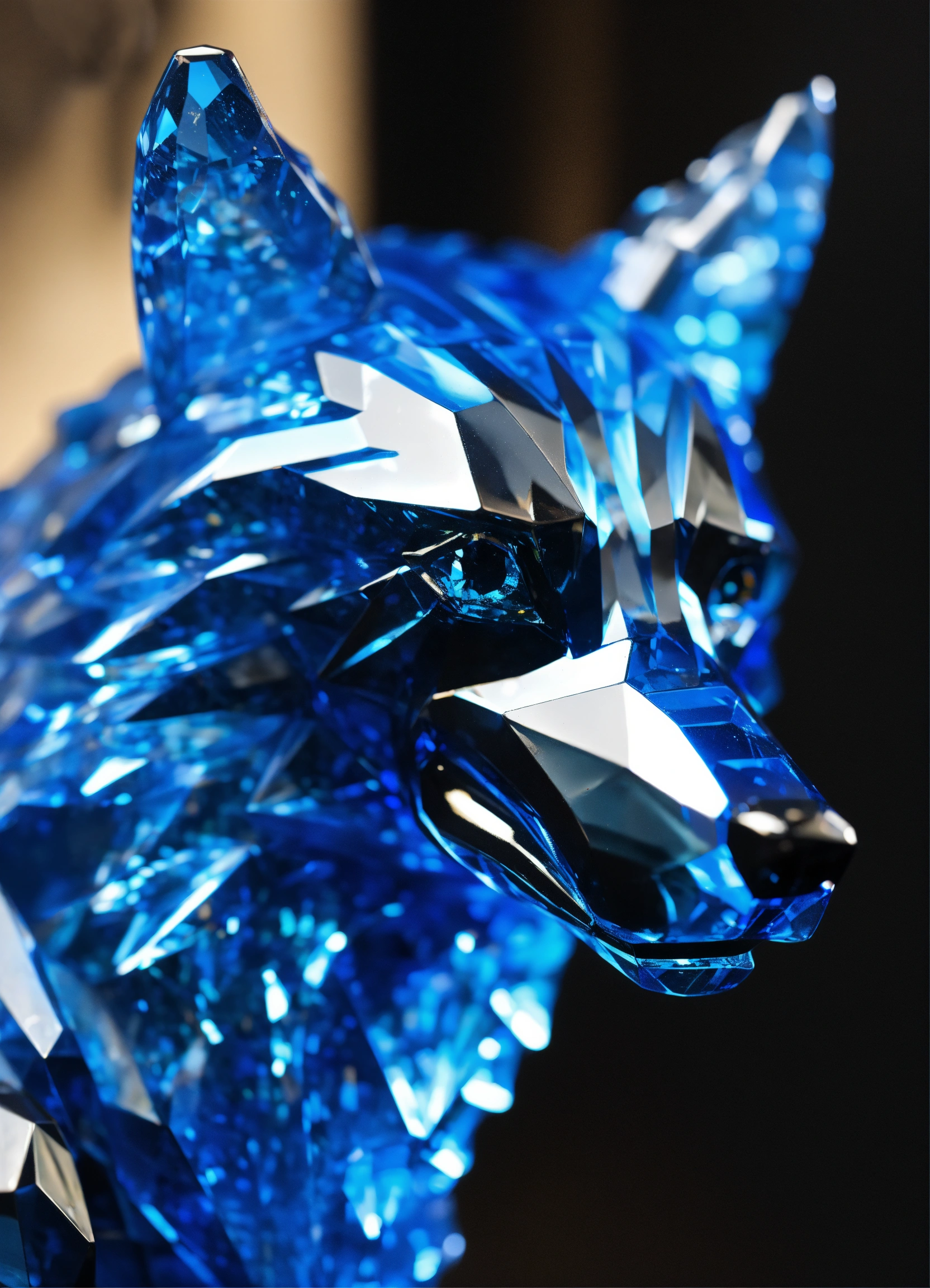 Lexica - Hyper realistic blue opaque sparkling crystal wolf sculpture ...