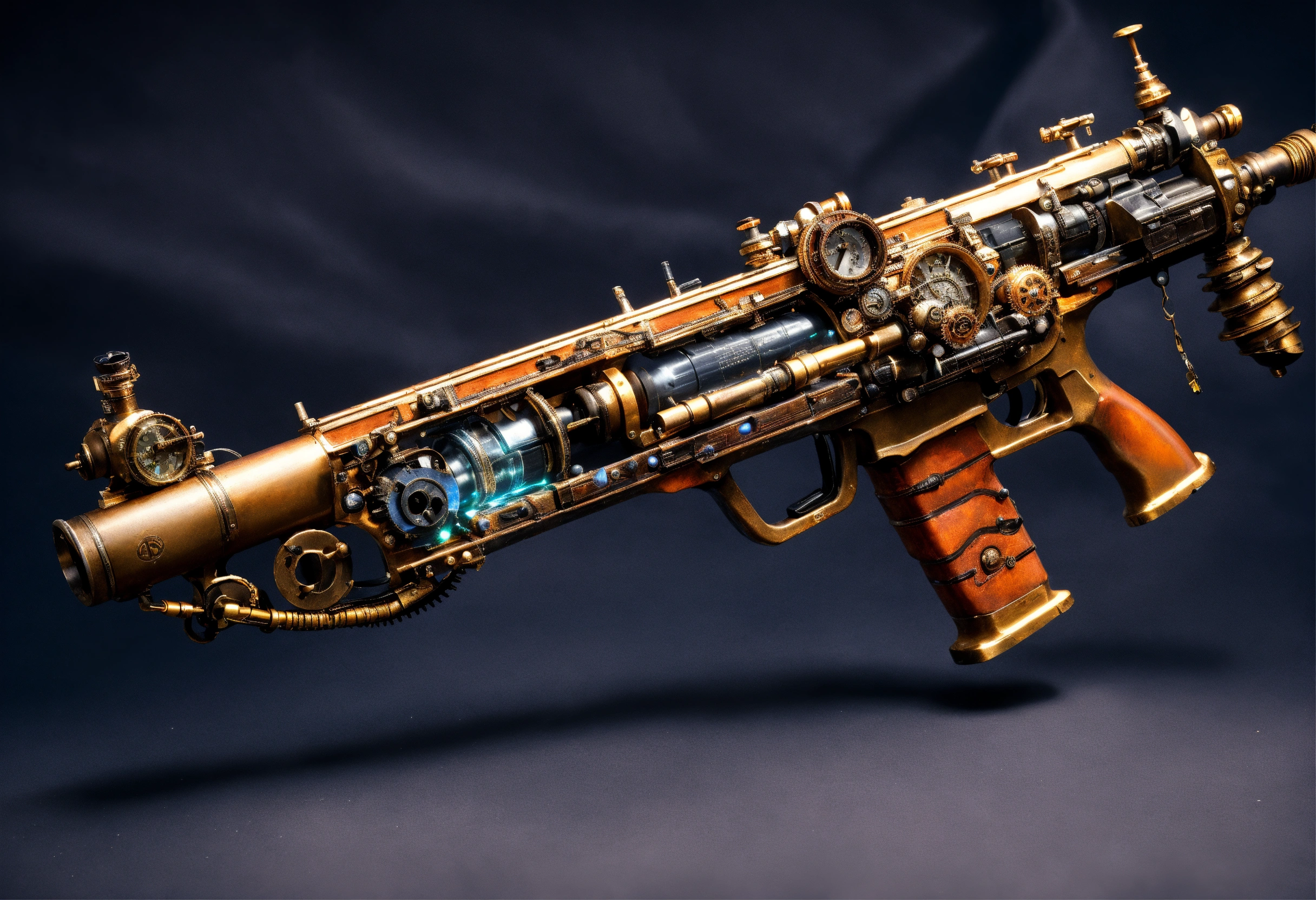 Lexica - Side view of the full image of a steampunk energy rifle