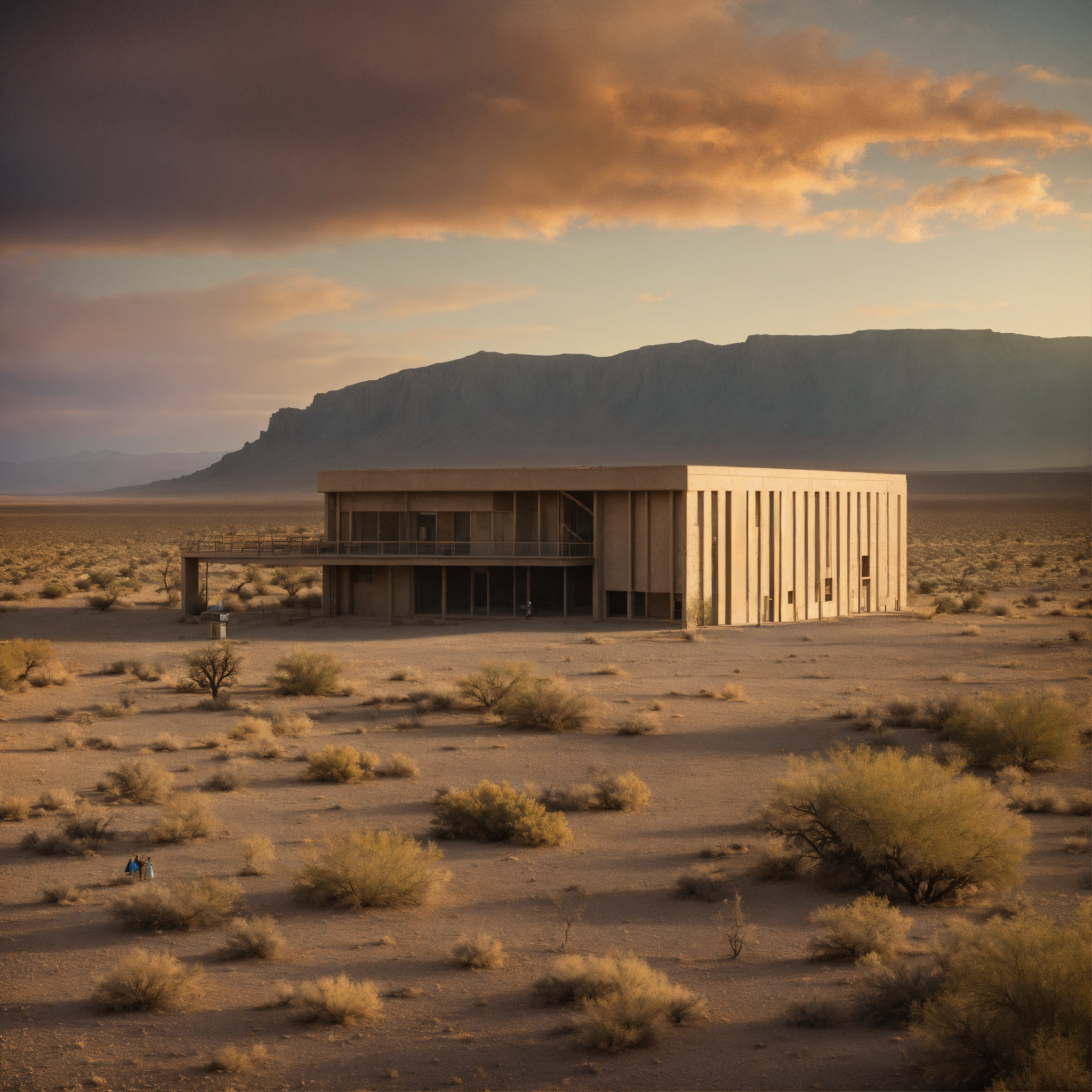 Lexica - A photograph of a brutalist building in a vast desert ...