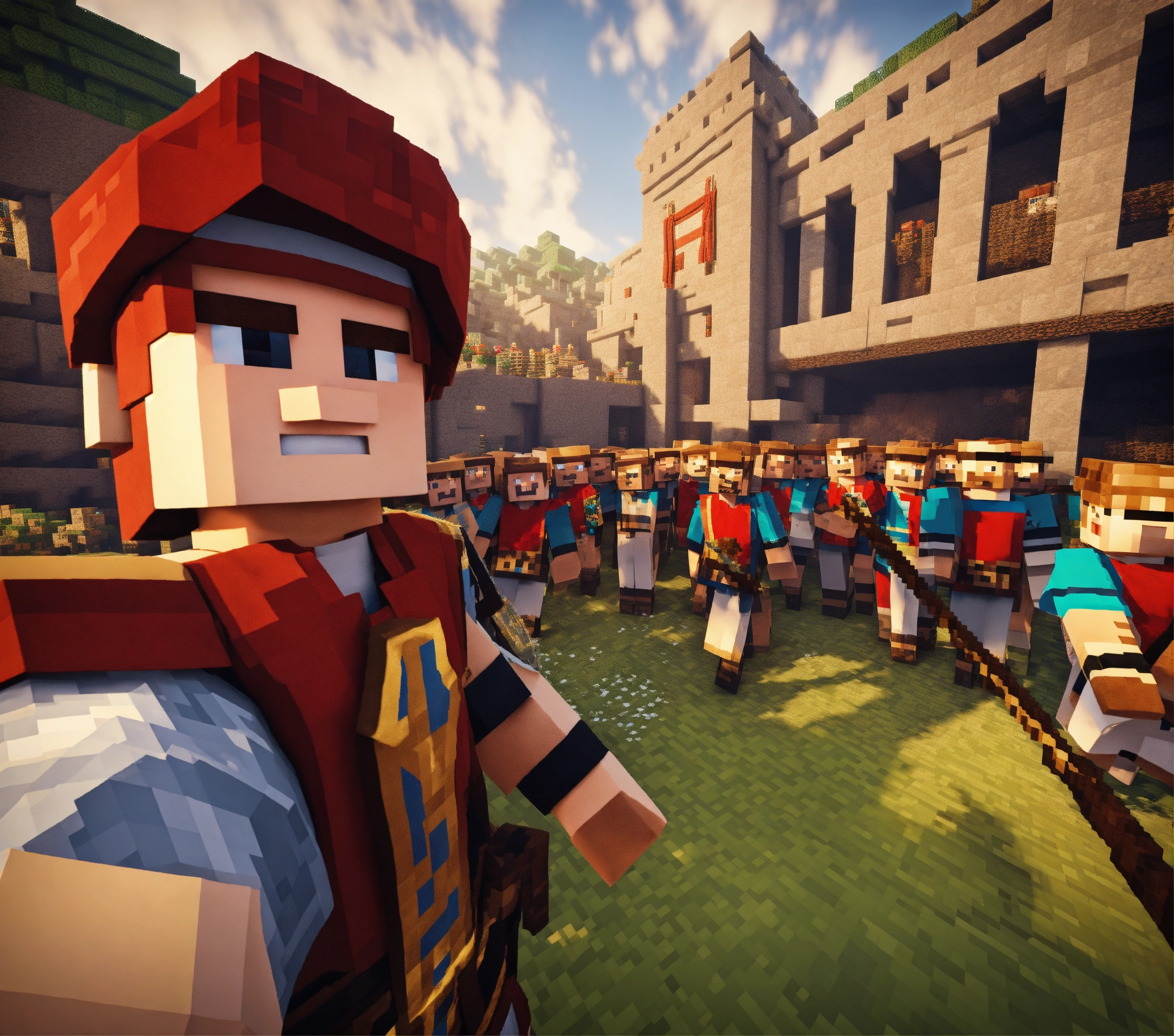 Lexica - Roman soldier guard taking selfie with minecraft villagers ...
