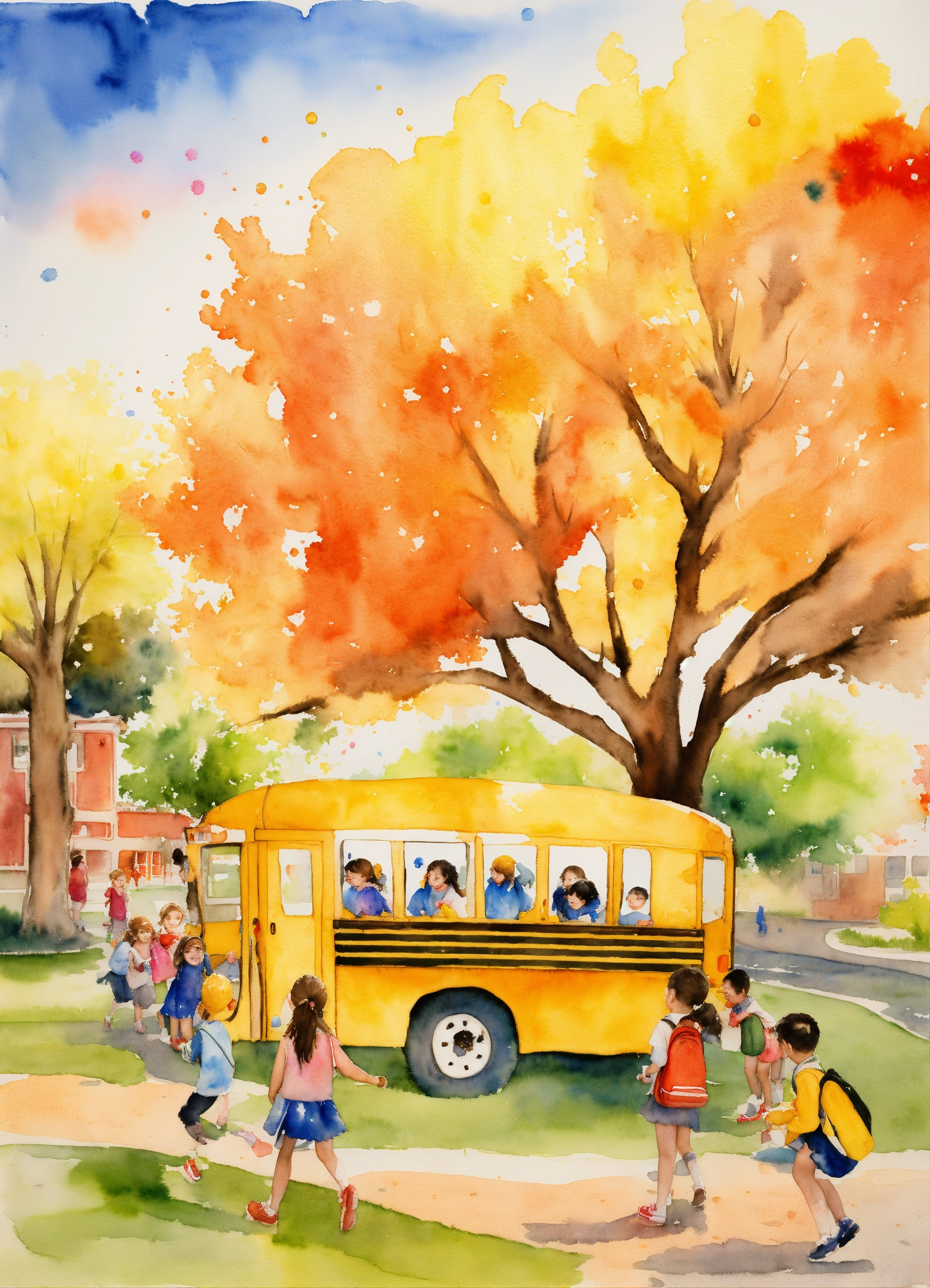 Lexica - A disorderly watercolor painting of children getting homework ...