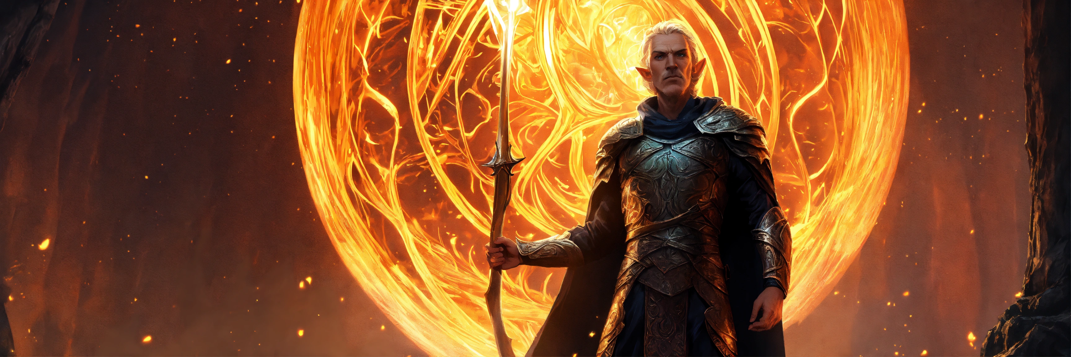 Lexica - Create a elder elf god in a heroic pose, standing in front of ...