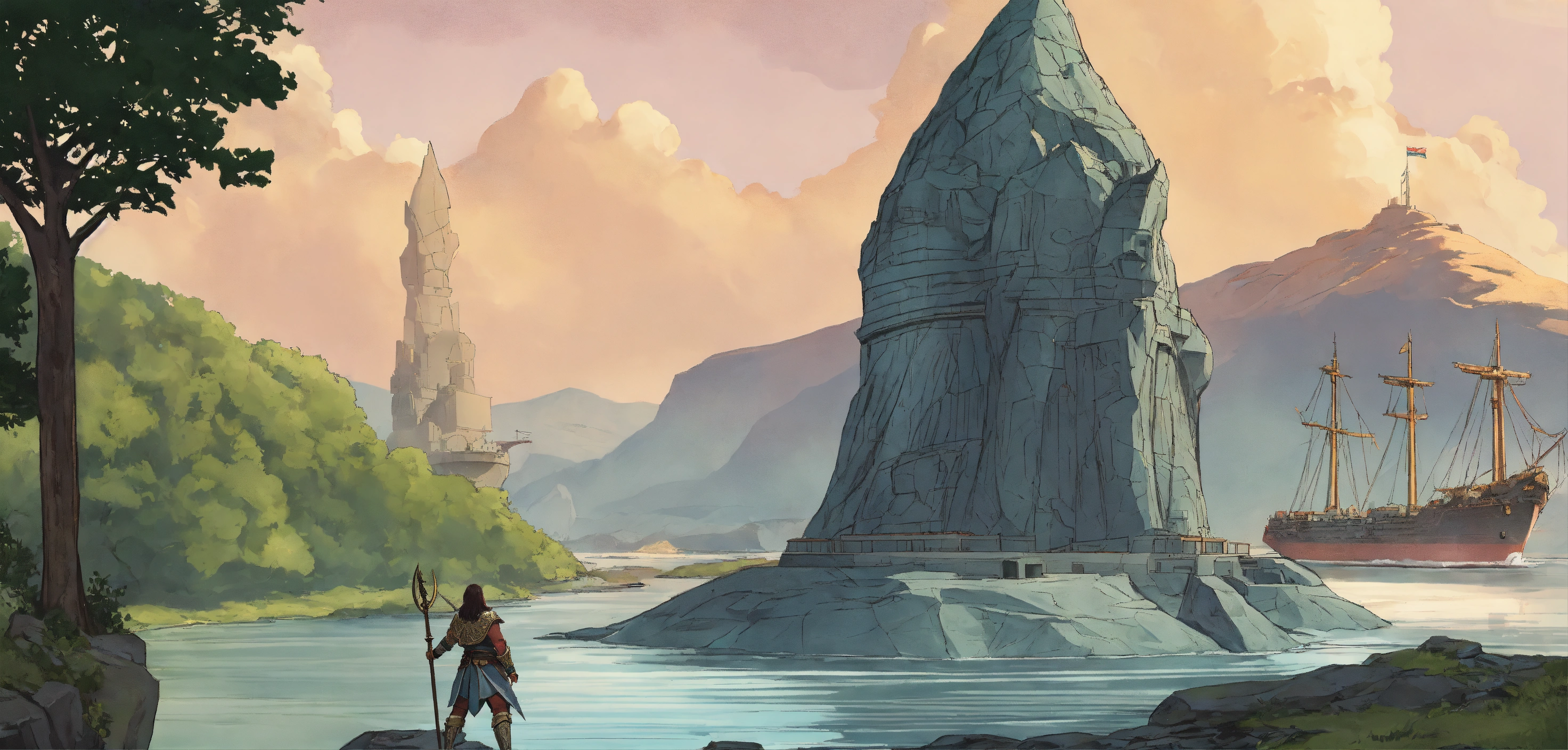 Lexica - Fantasy setting, a massive rock statue of a elven warrior ...