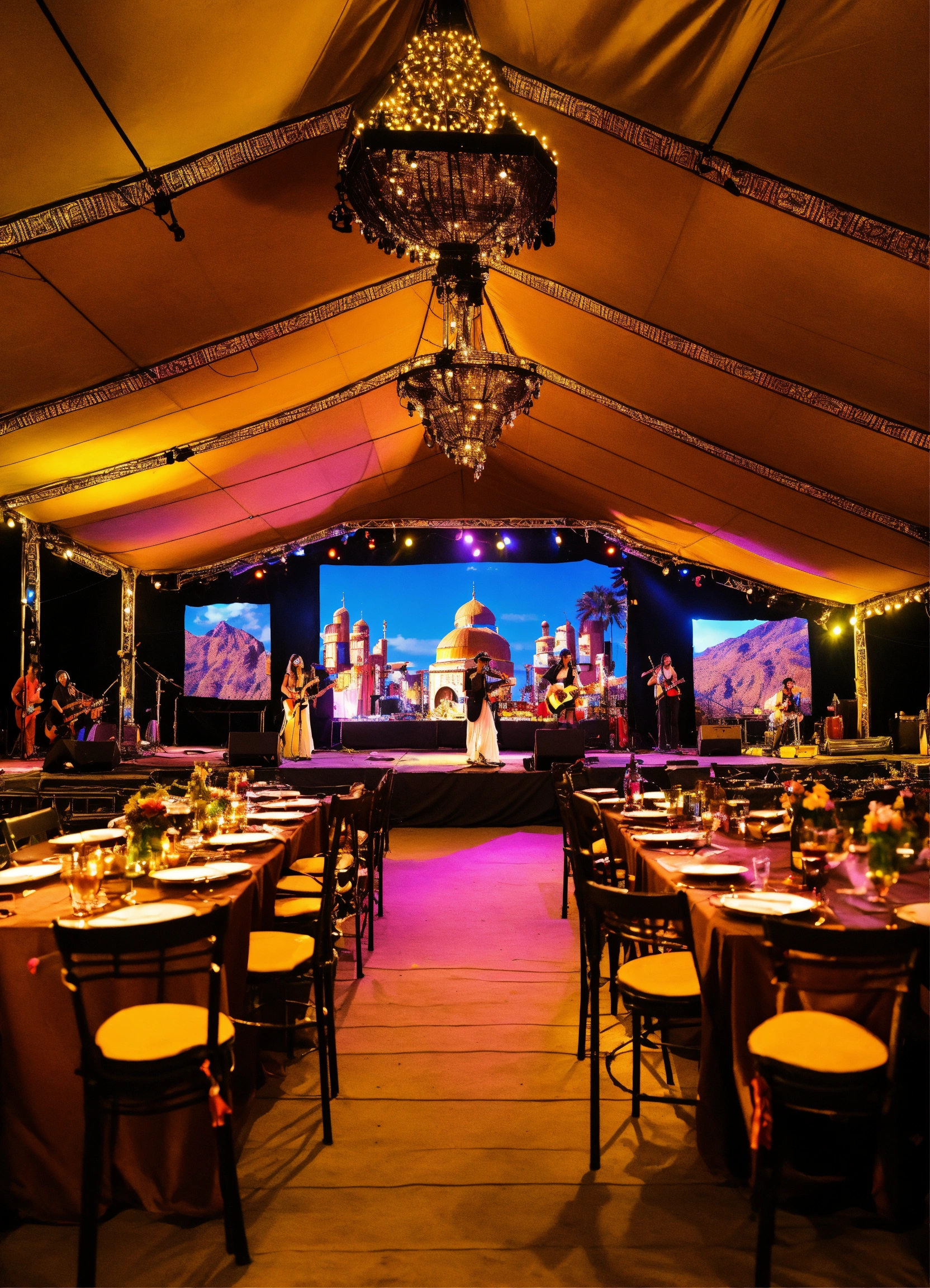 Lexica - Elegant desert Arabian tent themed outdoor concert stage with ...