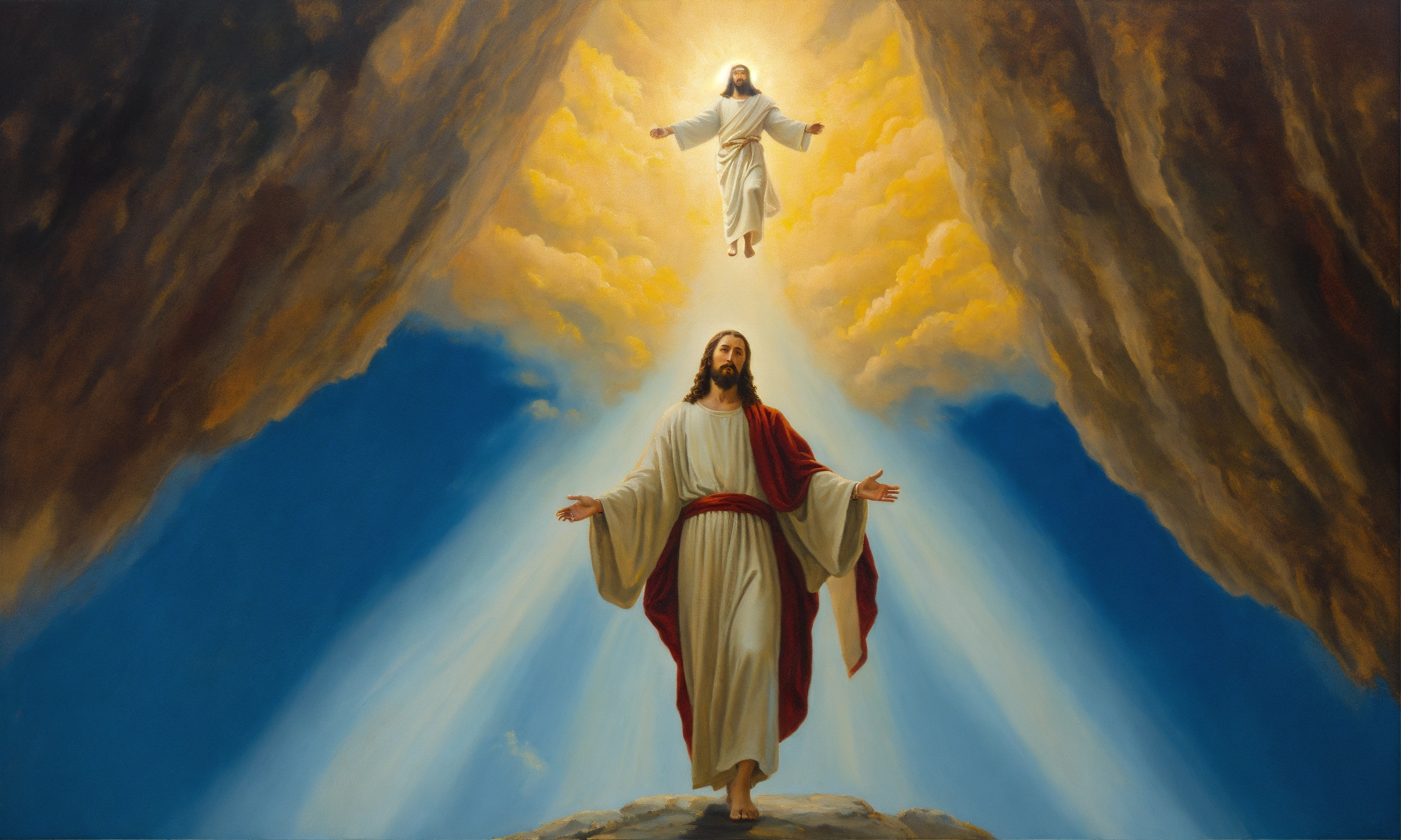 Lexica - Oil painting of jesus christ descending