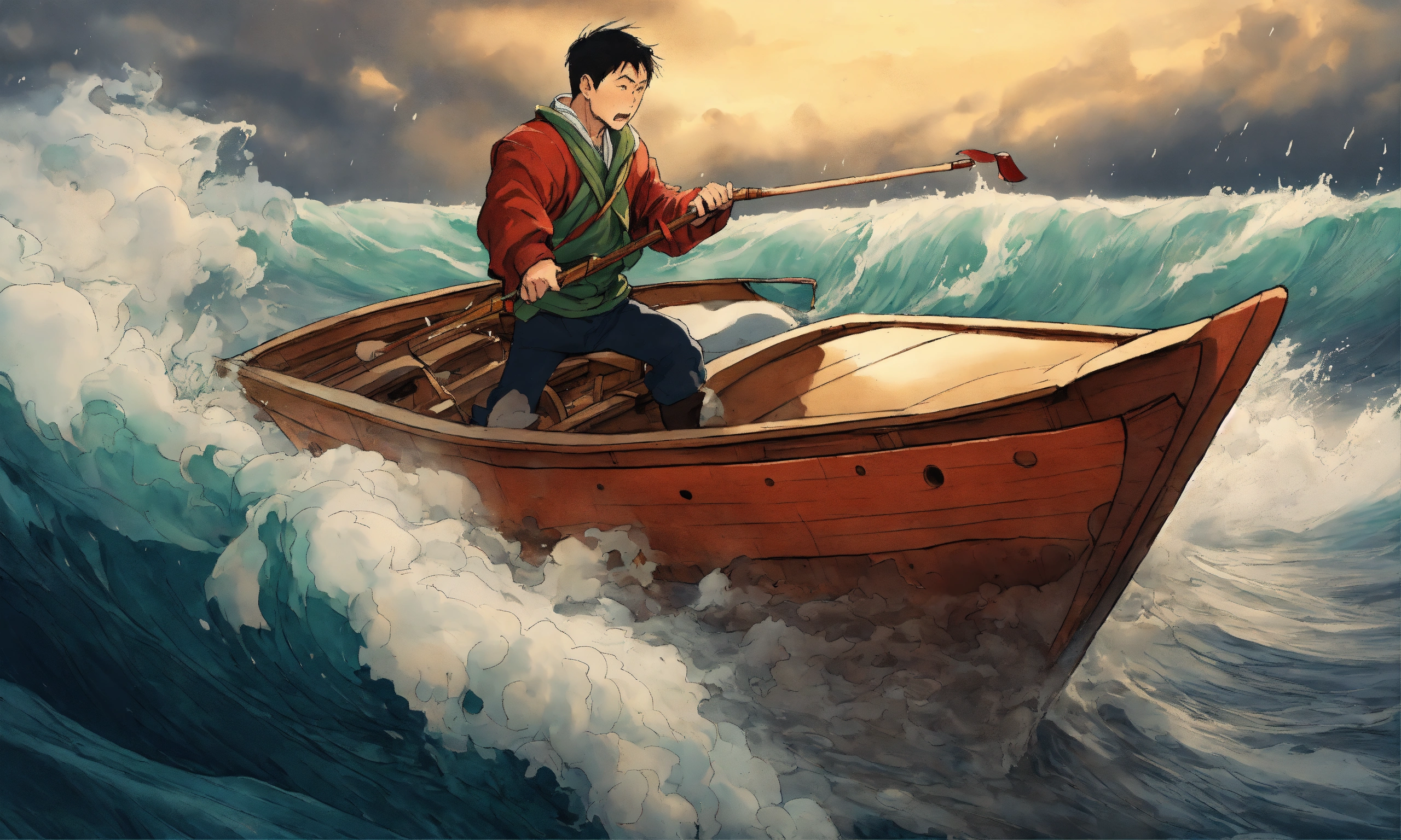 Lexica - Draw me a picture in the form of a comic book of a boat with ...