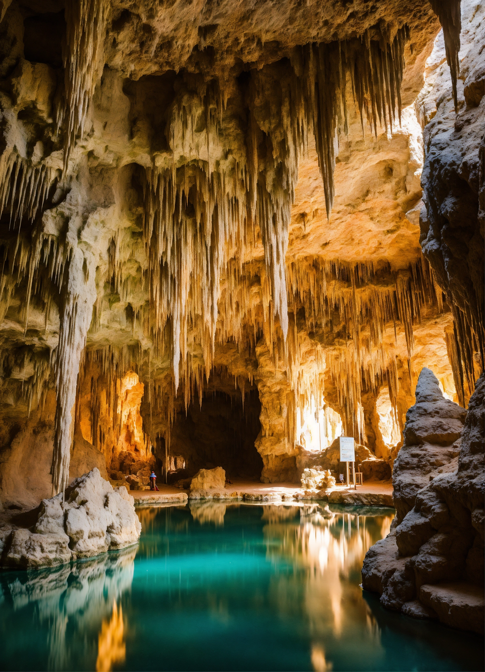 Lexica - The inside of a stunning grotto with a lake and stalactite ...