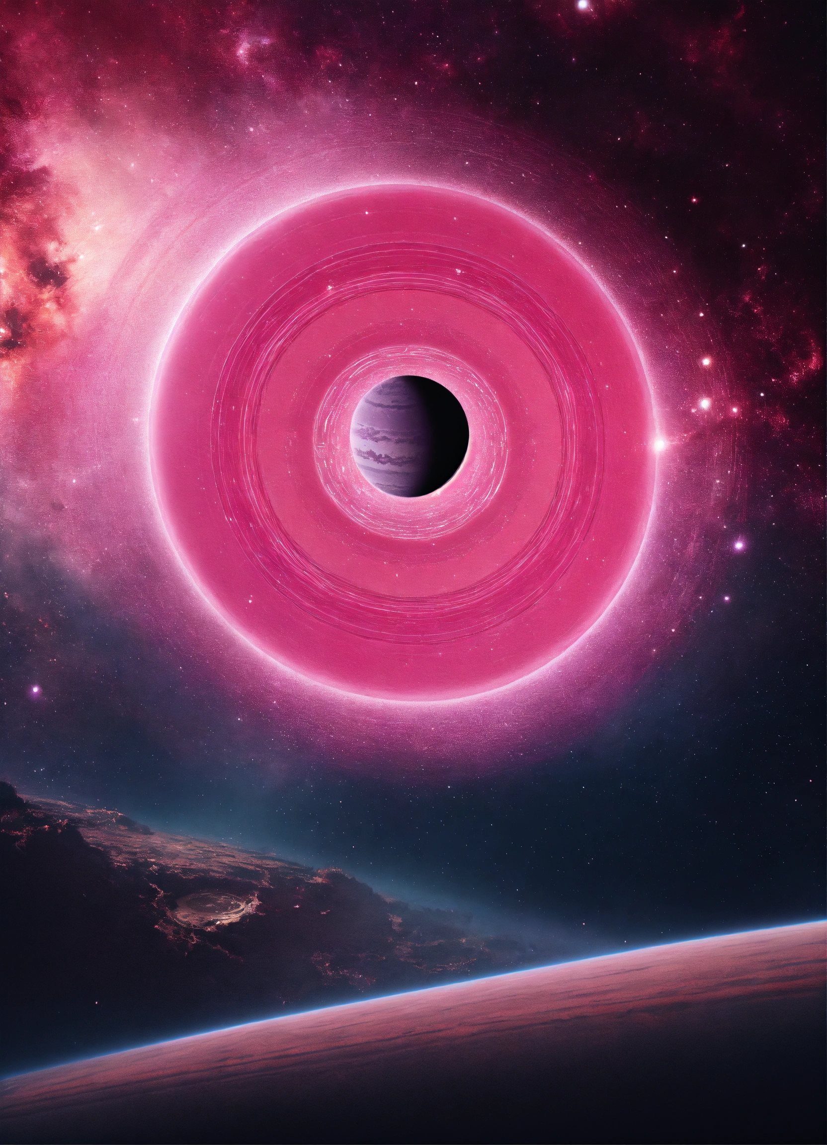 Lexica - Pink Saturn with rings in space