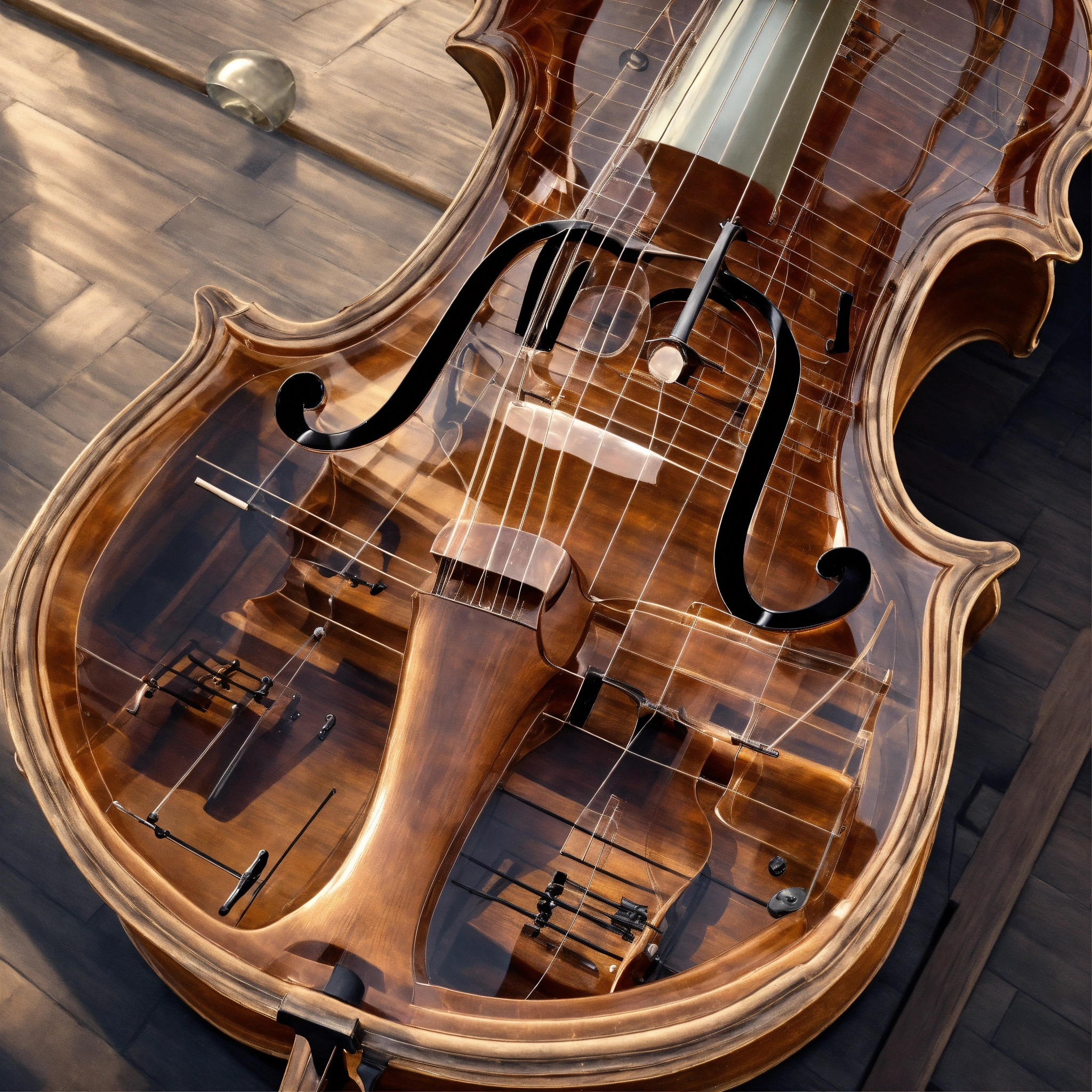 Lexica - A photorealistic closeup view of inside a transparent cello ...