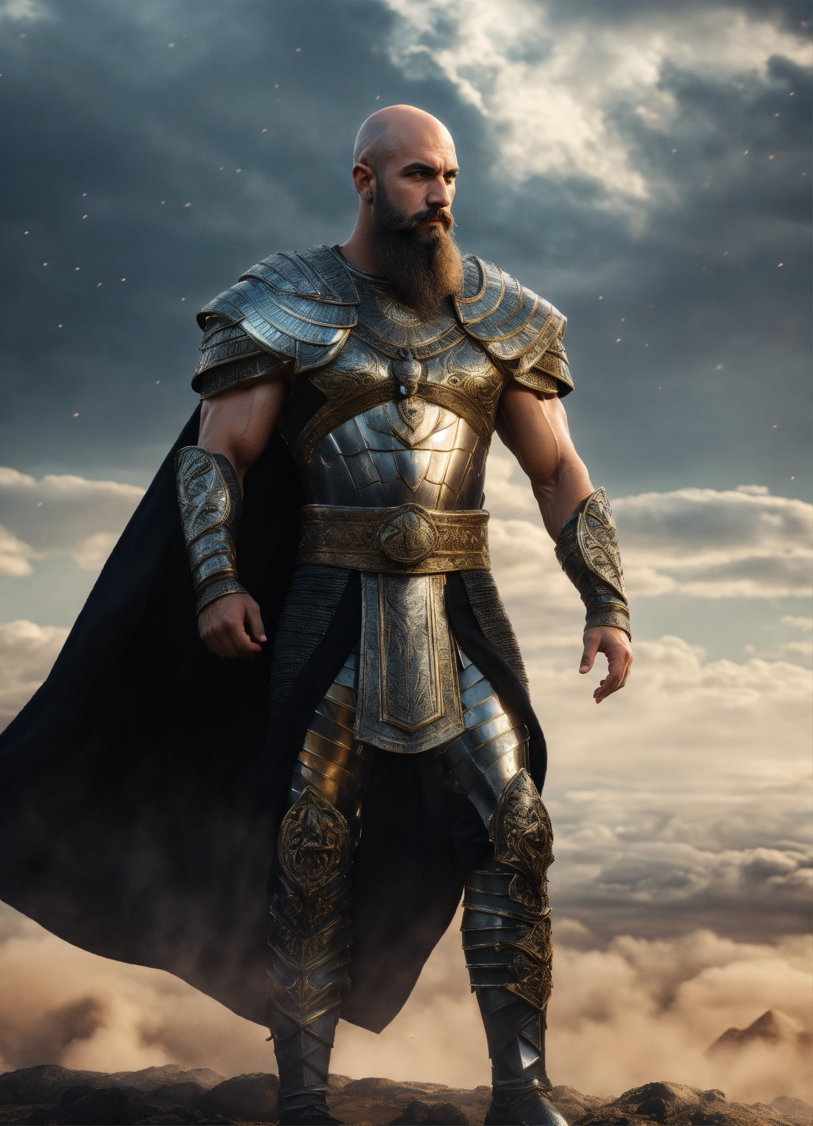 Lexica - Bald bearded man, a strong muscular handsome Egyptian male god  wizard, a strong handsome god with a bald head and beard, muscular  physiqu...