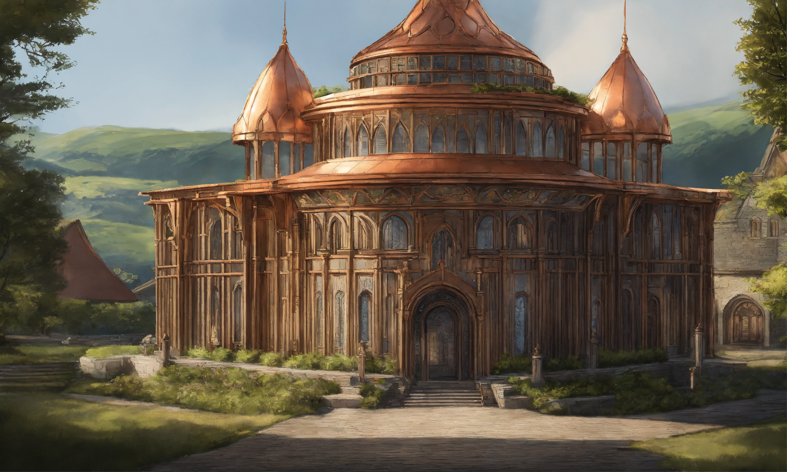 Lexica - Drawing of a fully shown elegant high elf sci fi palace with a ...