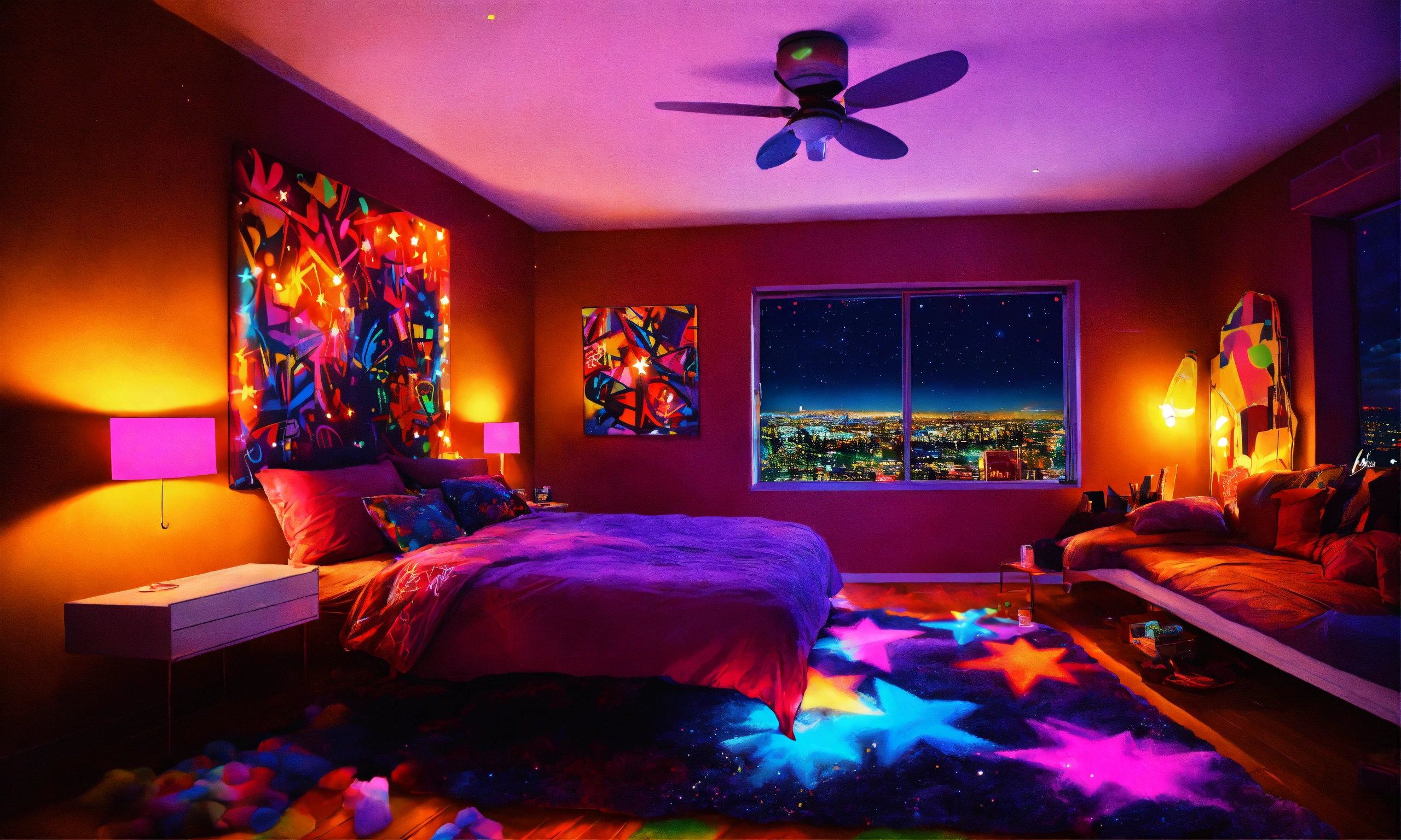 Lexica - Graffitti bedroom cool night celiing with stars fluffy coloful ...