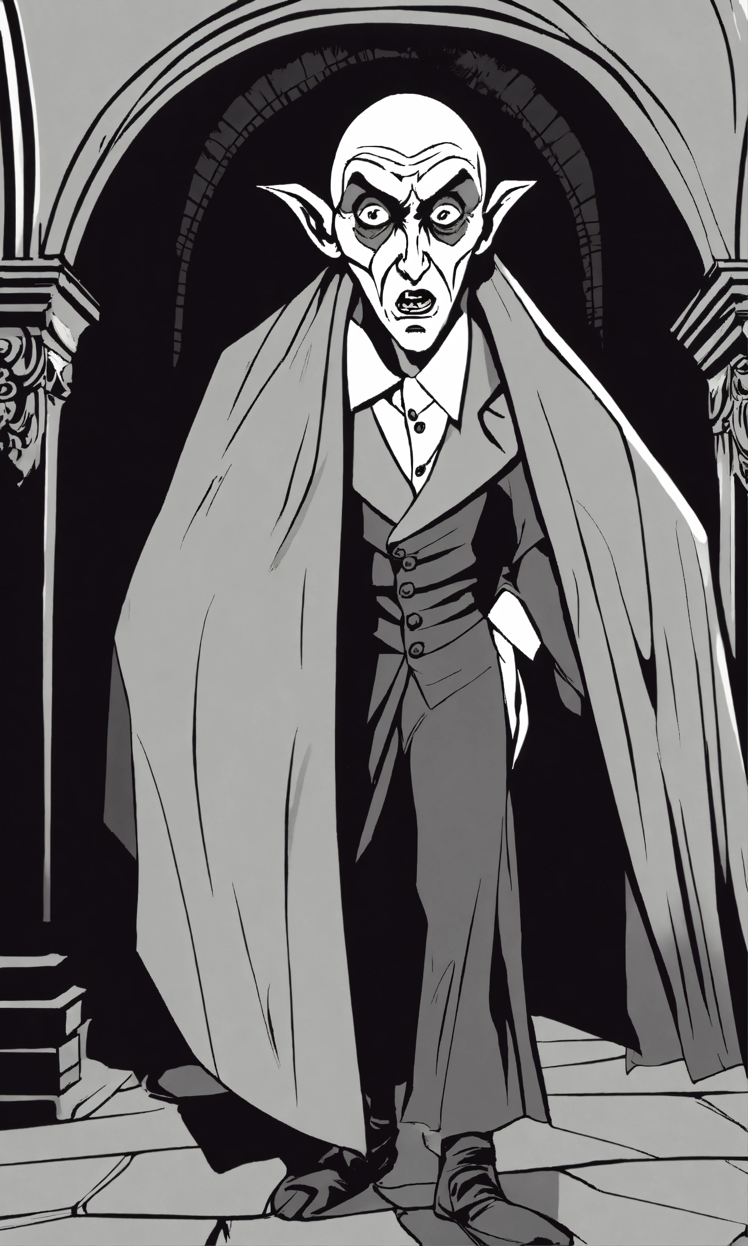 Lexica - Nosferatu Dracula 1920 startled noncolor face cartoon startled