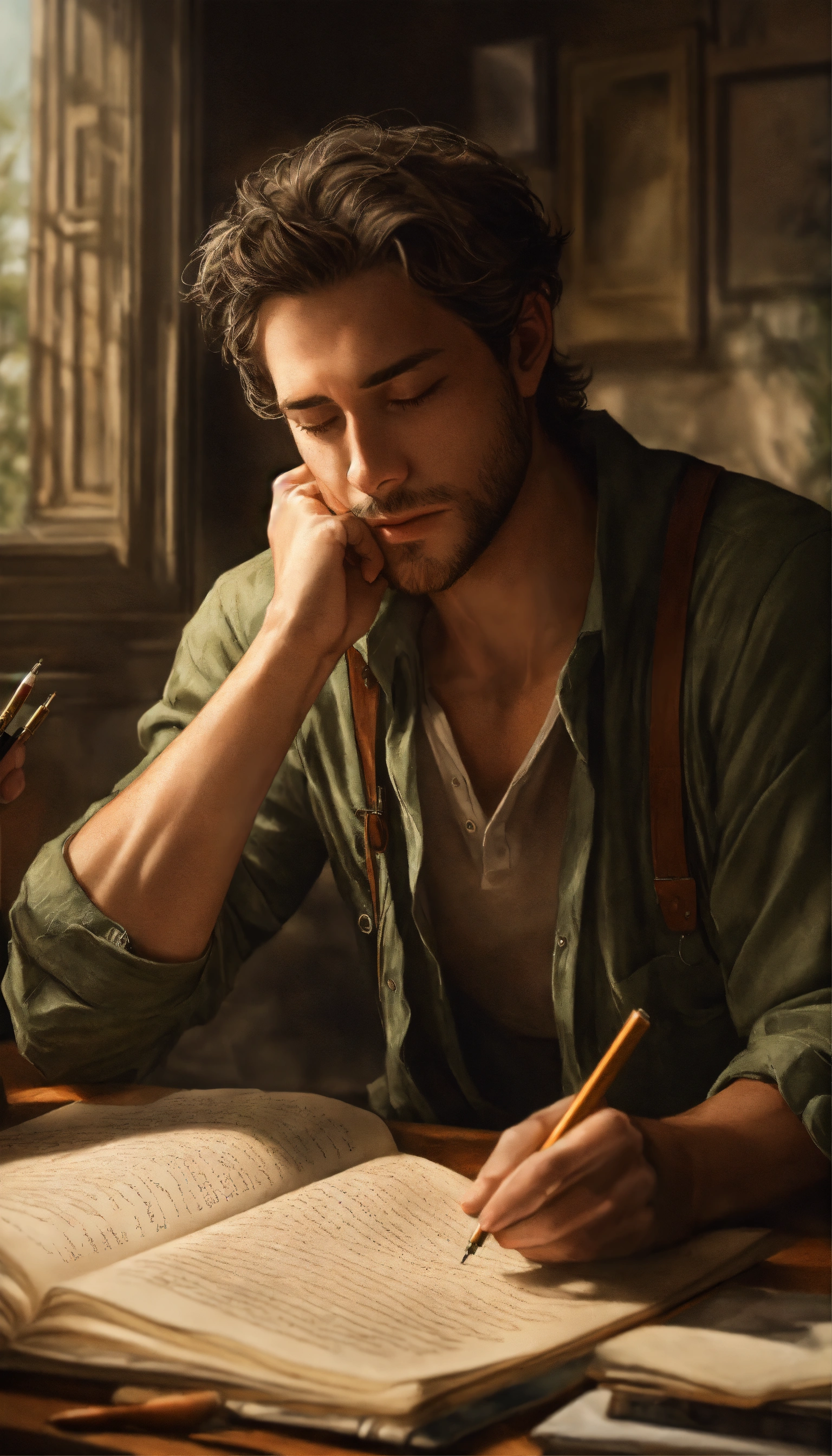 Lexica - A frustrated male writer with depression, beautiful ...