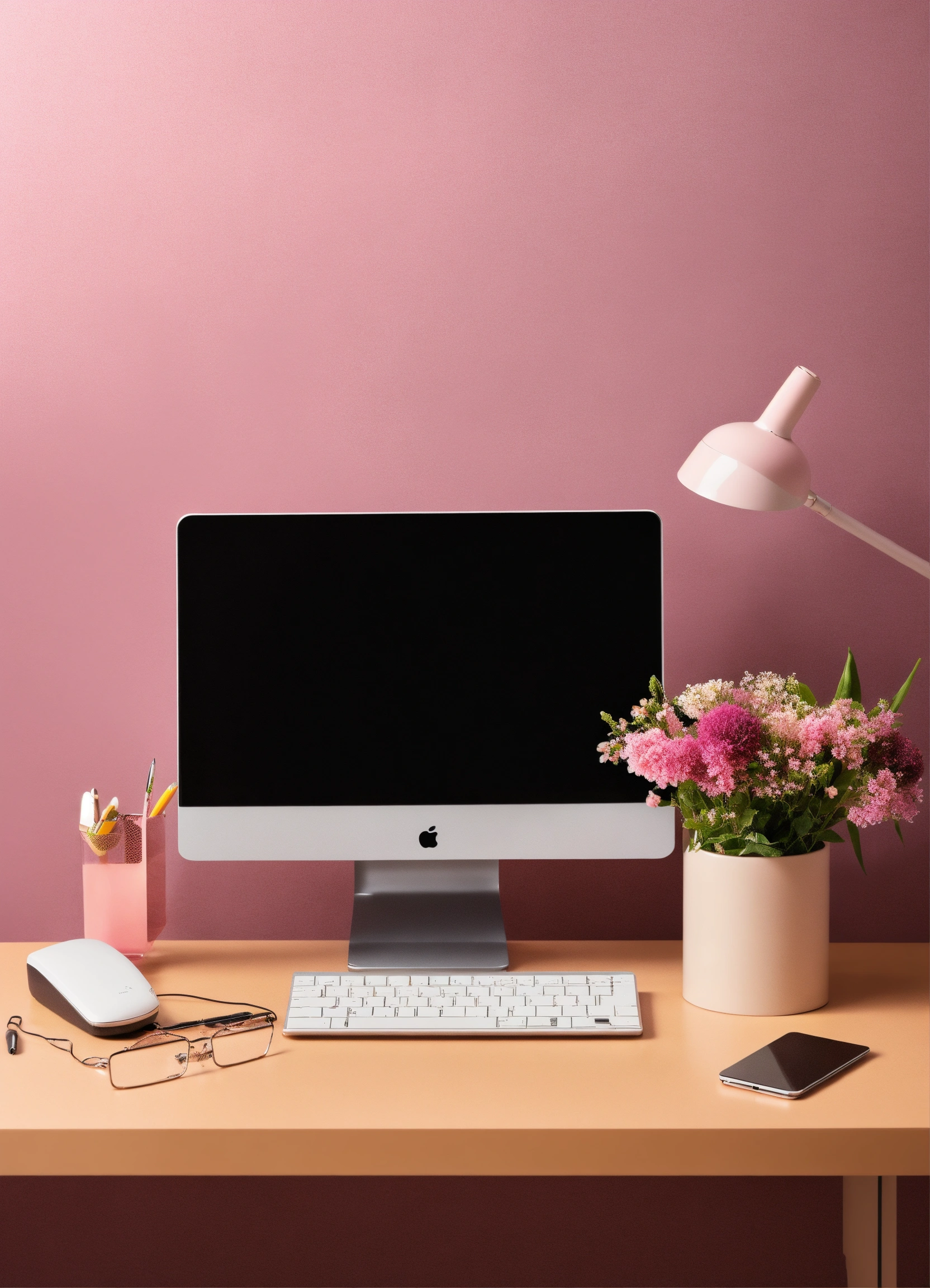 Lexica - Minimalist desk design with small details, stand flowers ...
