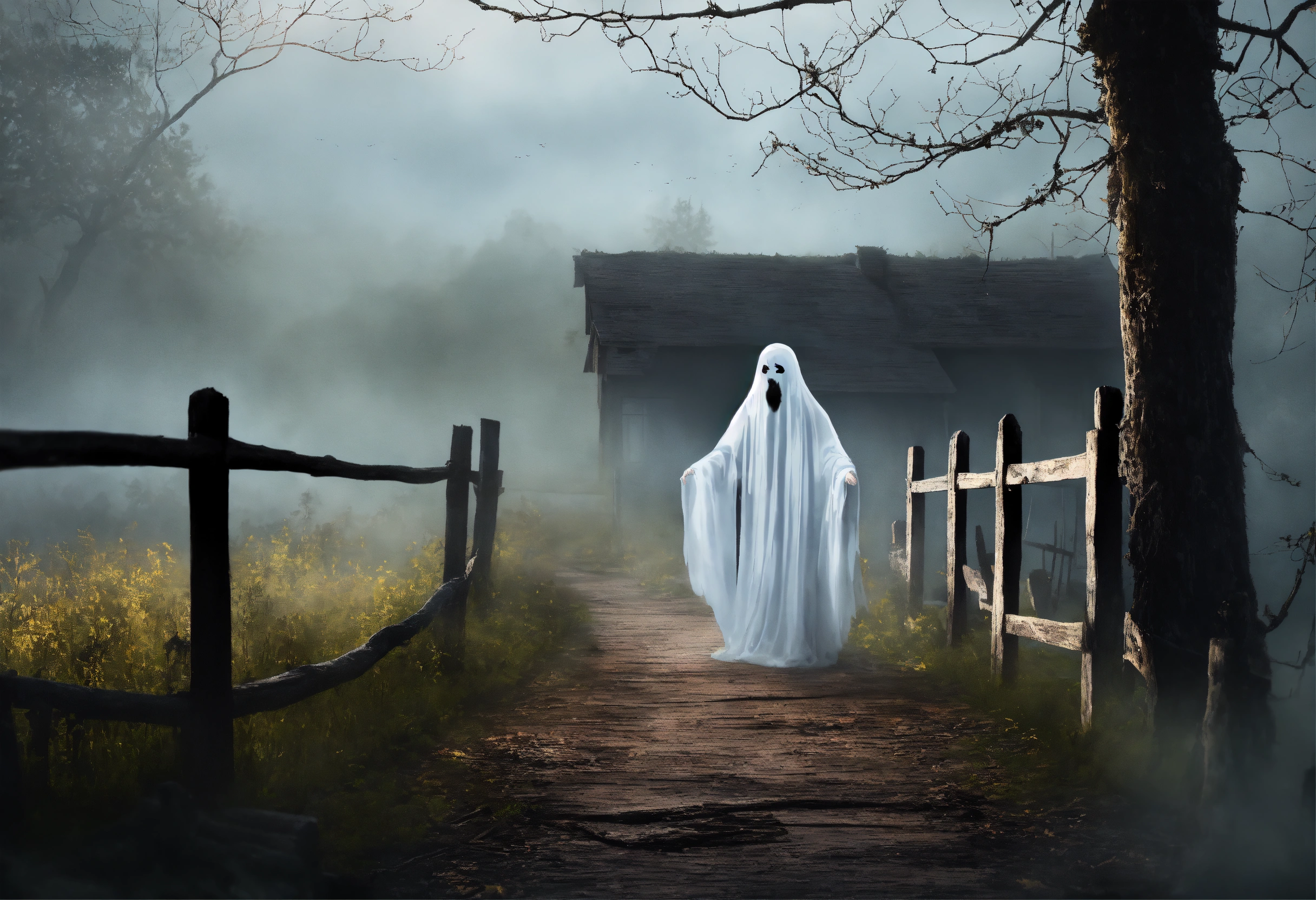 Lexica - Create a digital art piece featuring a white ghost sitting on ...