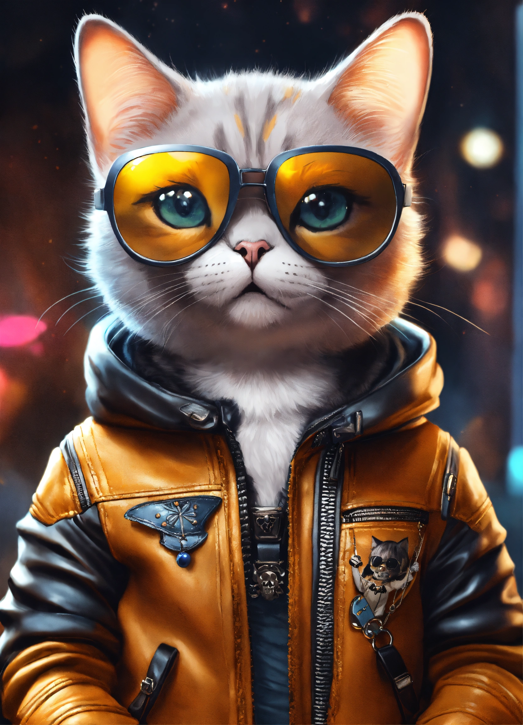 Lexica - Full-bodied portrait, cute and adorable cartoon cat wearing ...