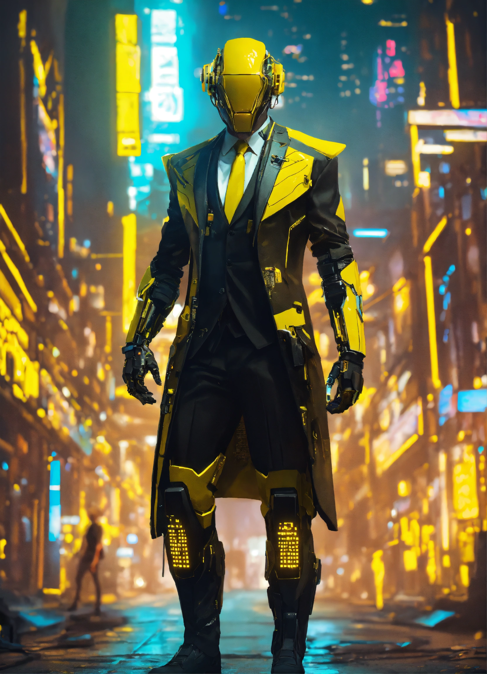 Lexica - Cyberpunk cyborg with yellow cybernetic parts. Mostly human ...