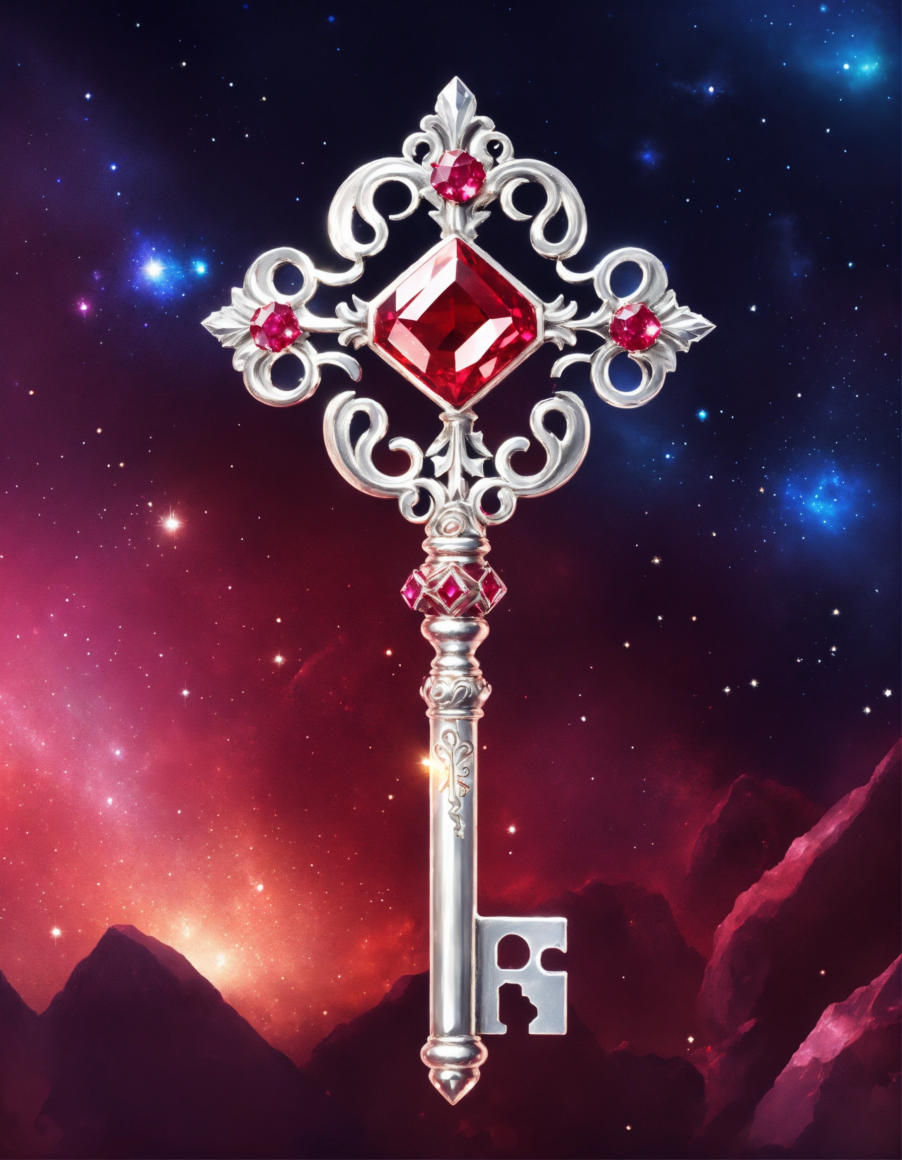 Lexica Drawing illustration of a magical silver crystal key decorated