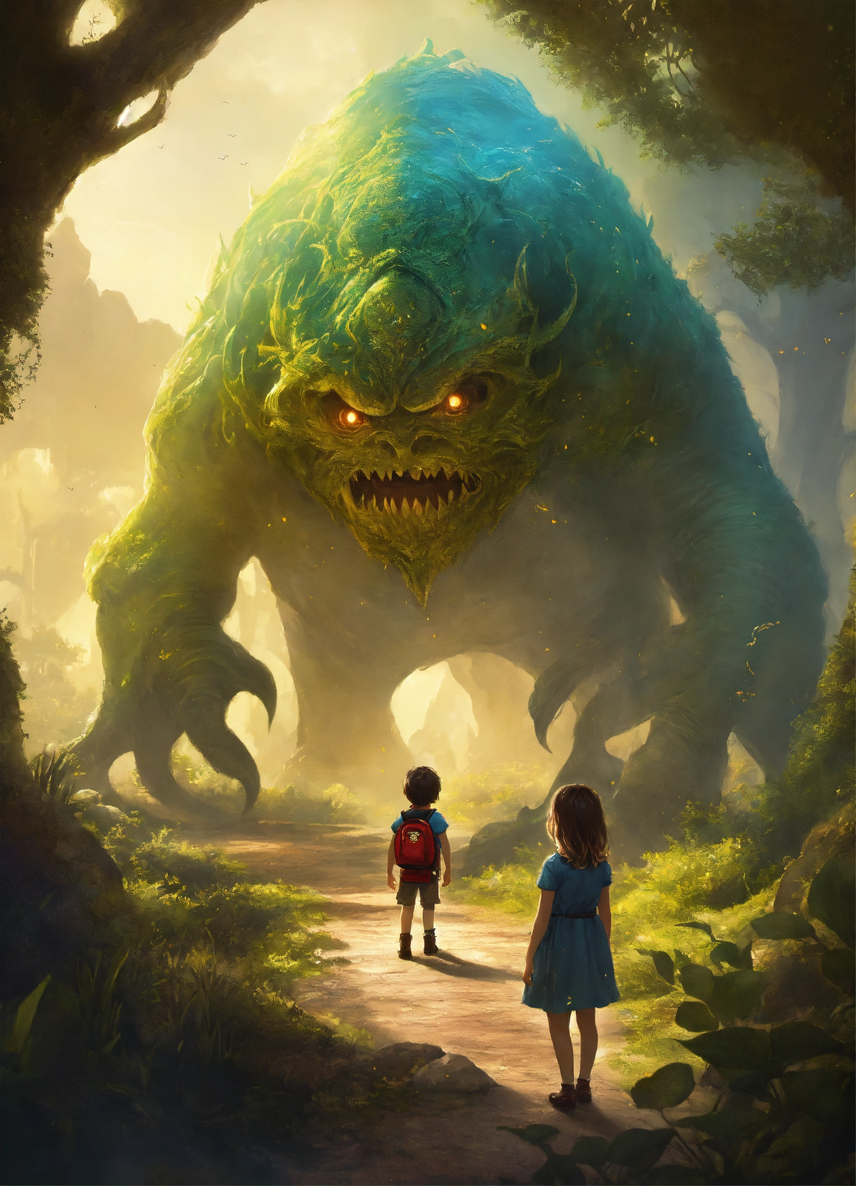 Lexica - Paysage de fantasy avec une créature monstrueuse qui rencontre ...