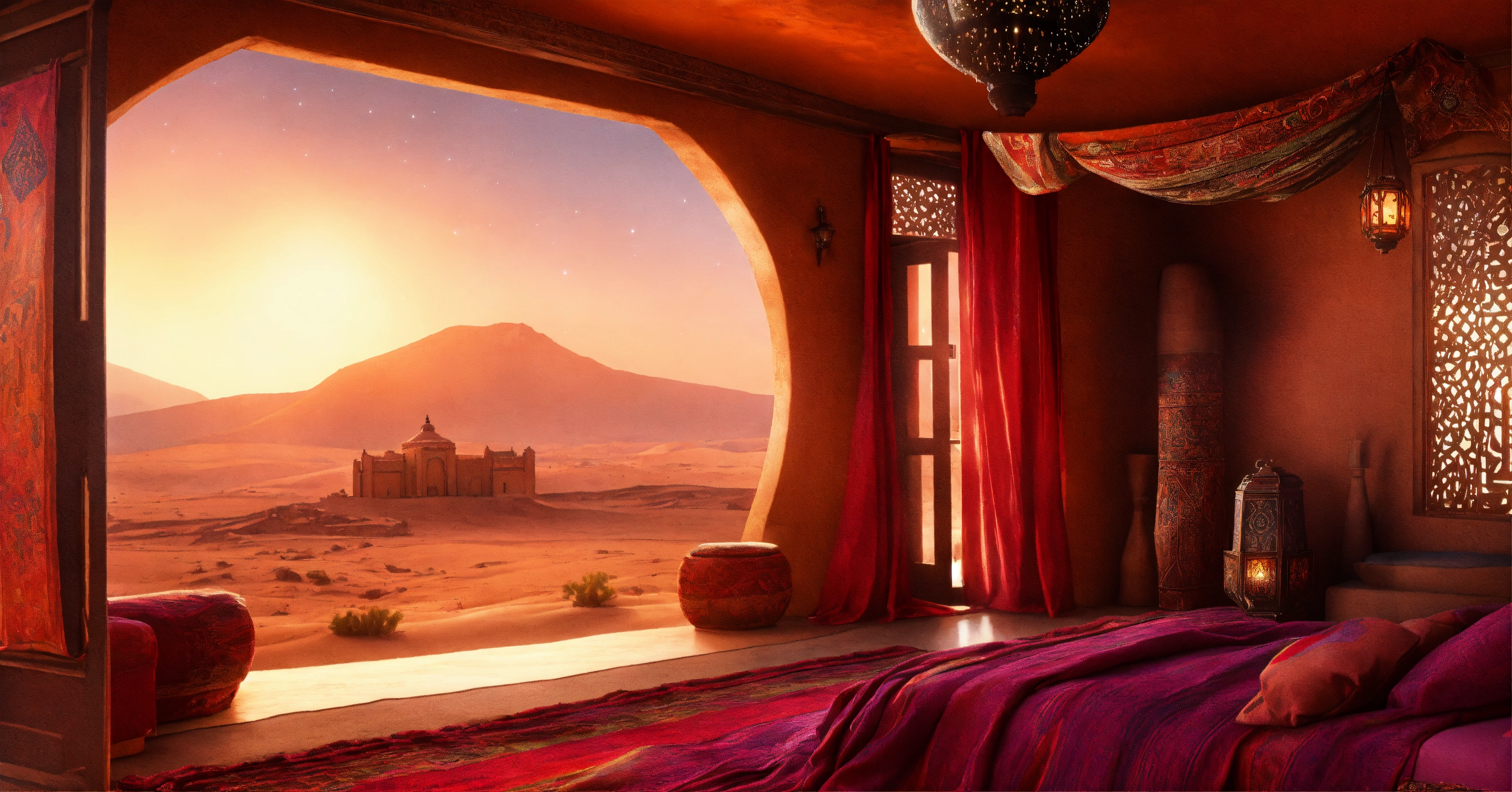 Lexica - Concept art of a large desert home bedroom, jakku, desert, hut ...