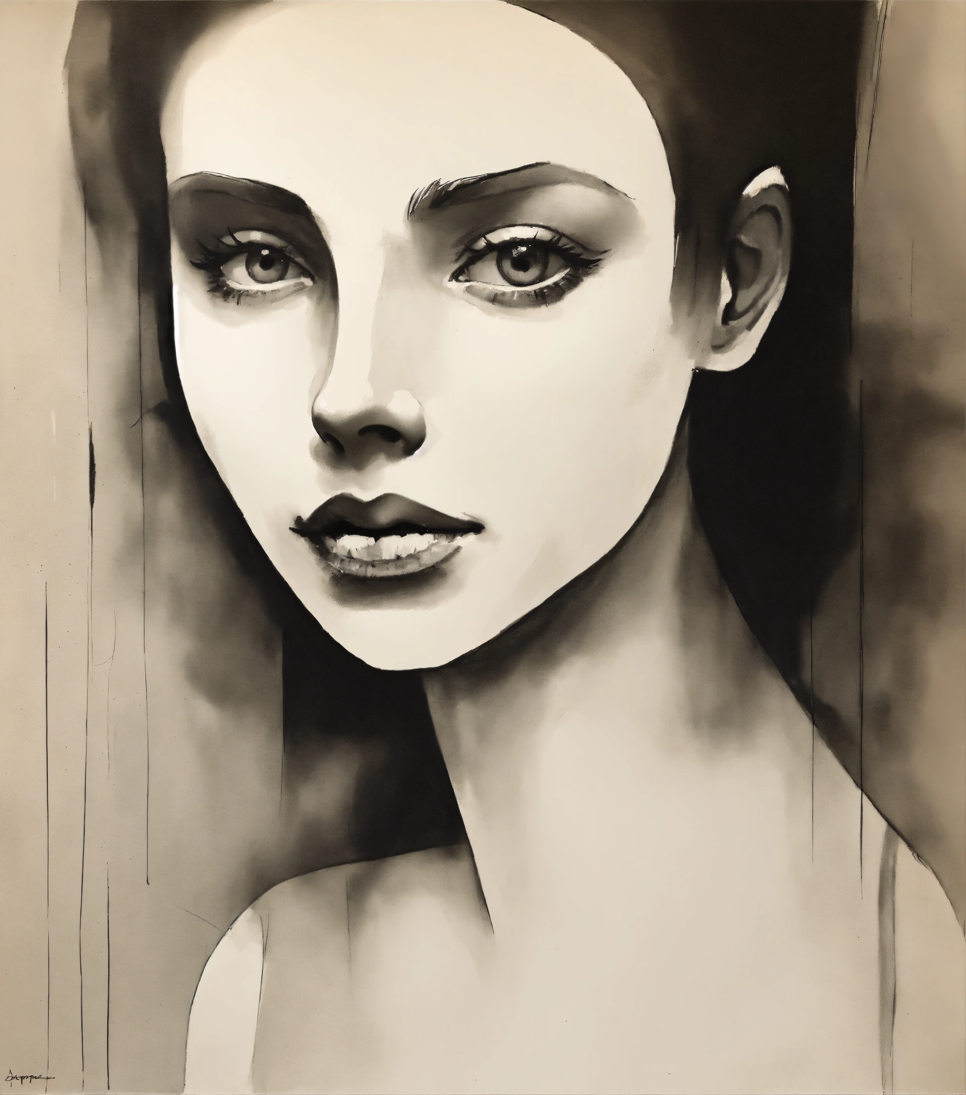 Lexica - A black and white drawing of a woman's face, a minimalist ...