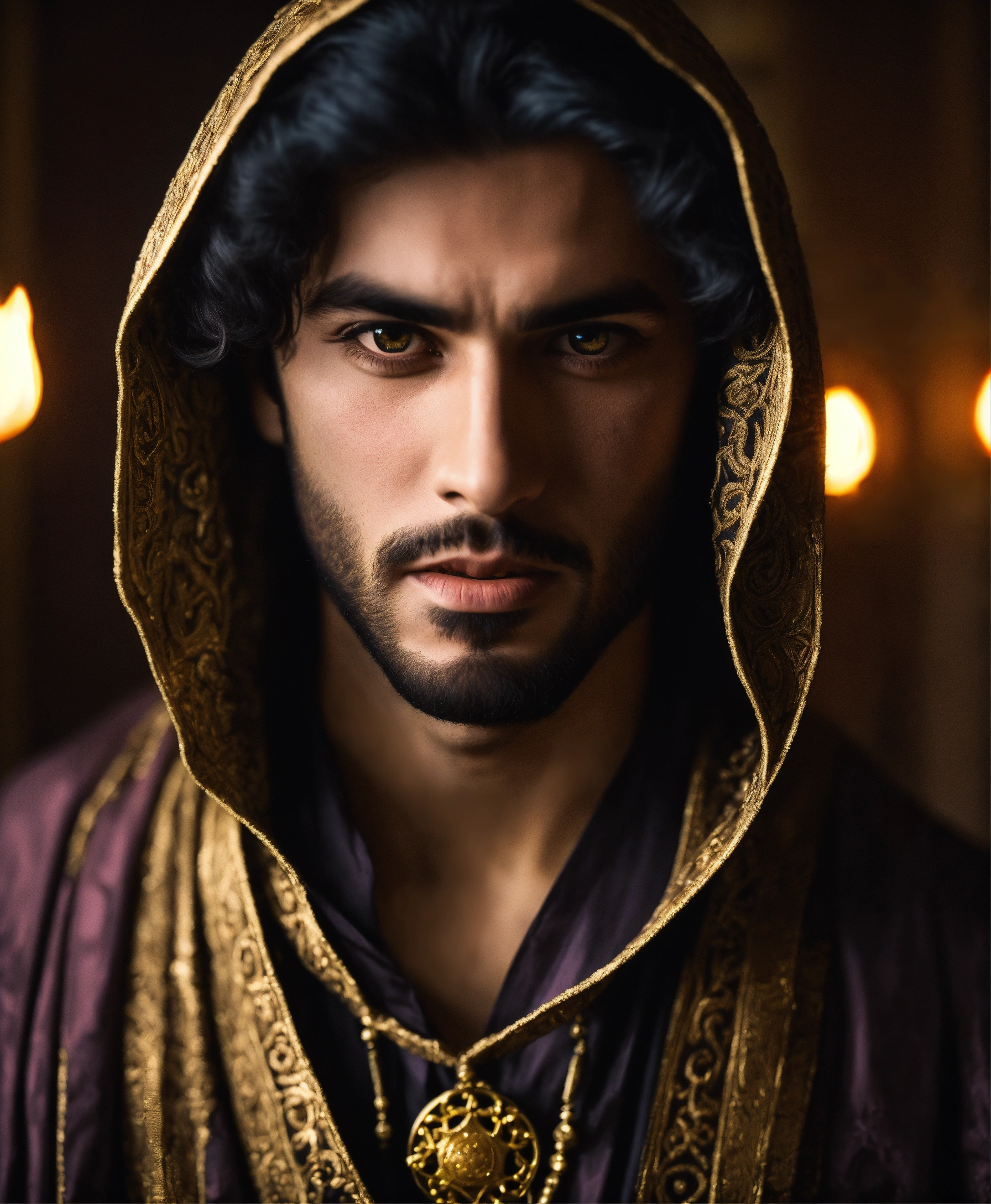 Lexica - Dramatic headshot of a young handsome, evil middle eastern ...