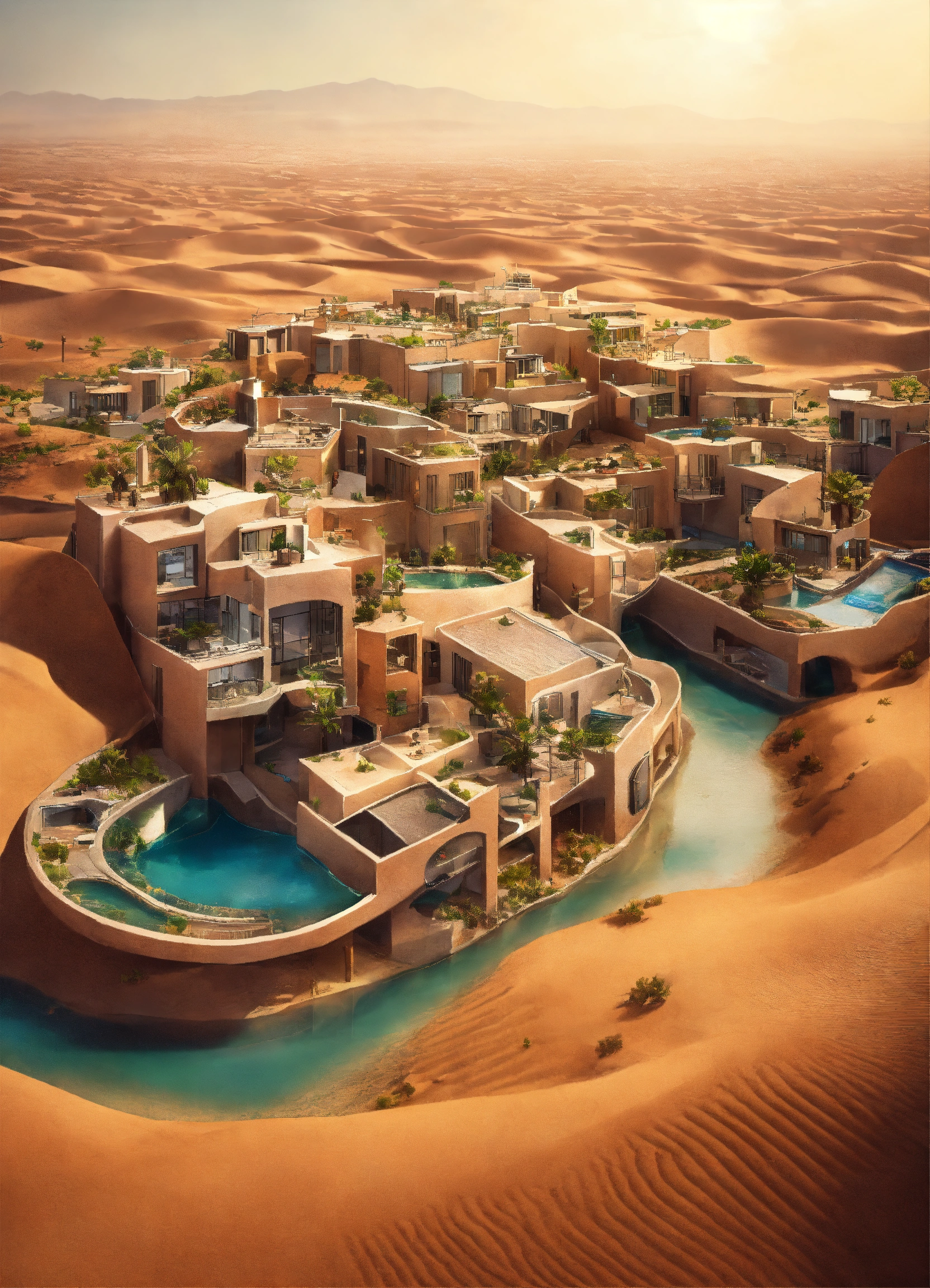 Lexica - A city with residential houses of three floors in the desert ...
