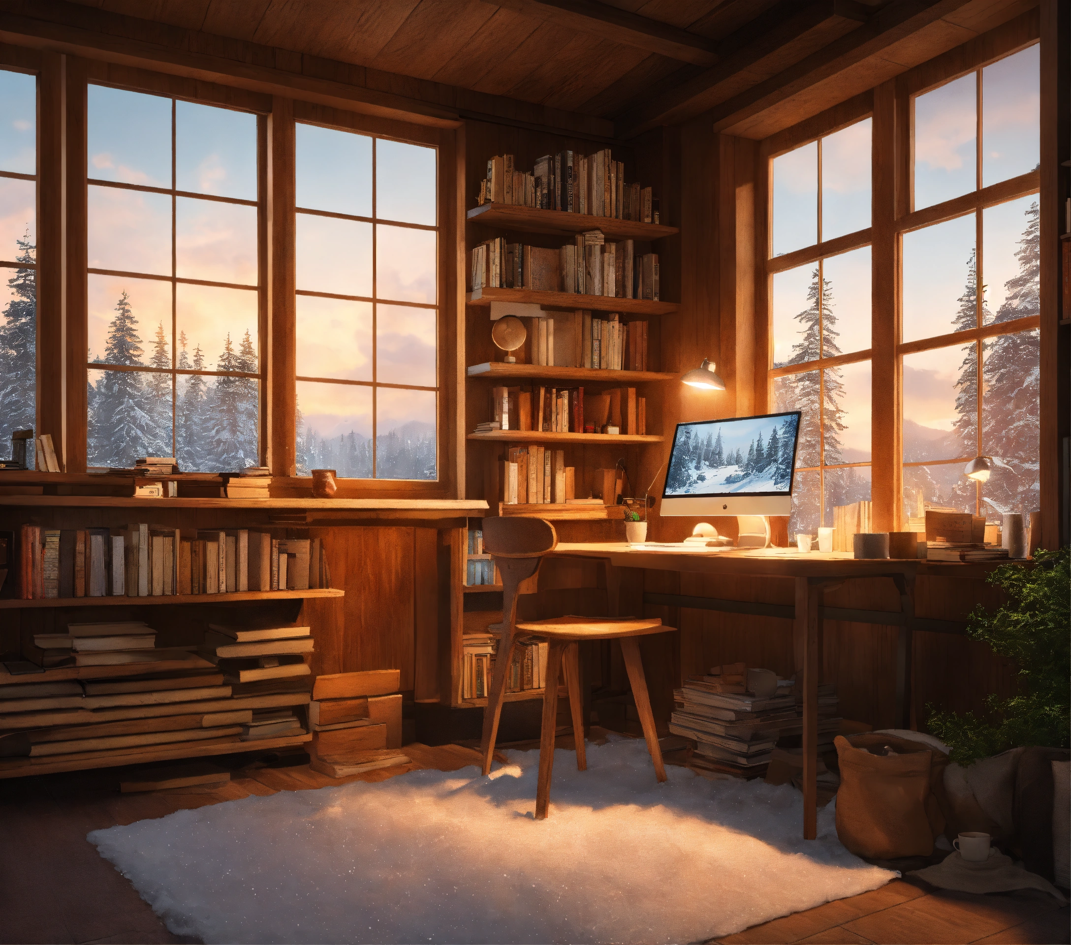 Lexica - Nordic forrest house, wooden study room, window centered in ...