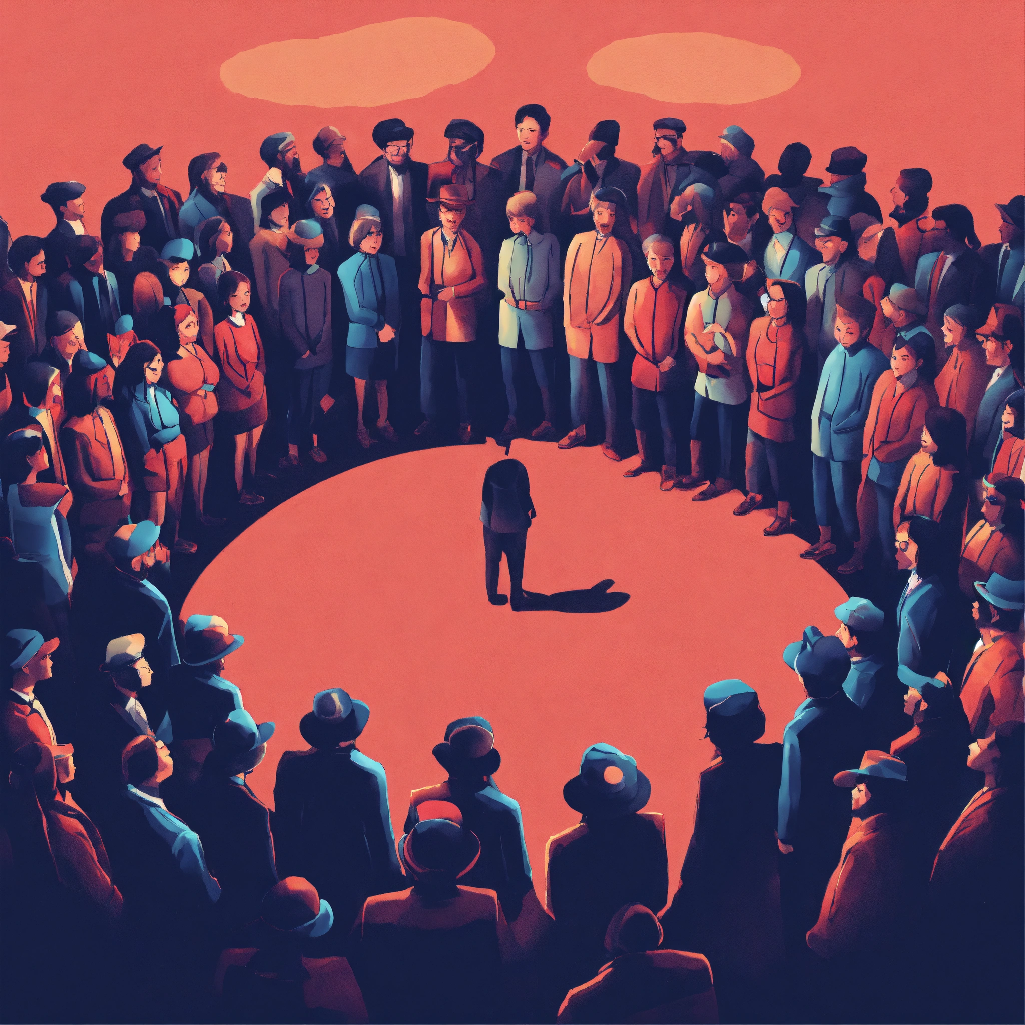 Lexica - A lone person getting surrounded by an angry mob of people in ...