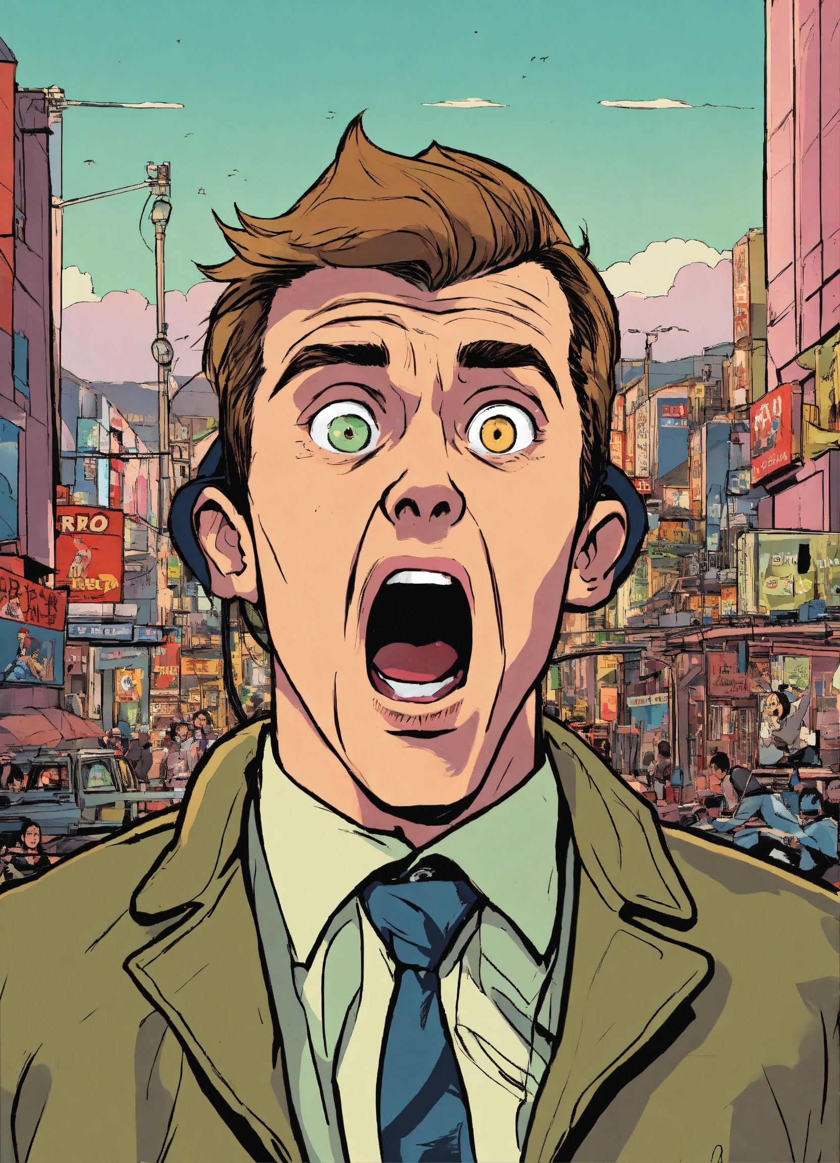 Lexica - A hysteric news reporter, with exaggerated features and a ...