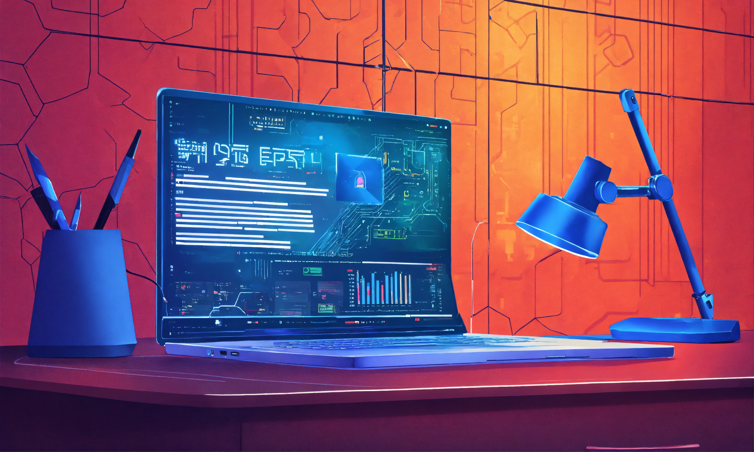 Lexica - Cyber security laptop on desk illustration