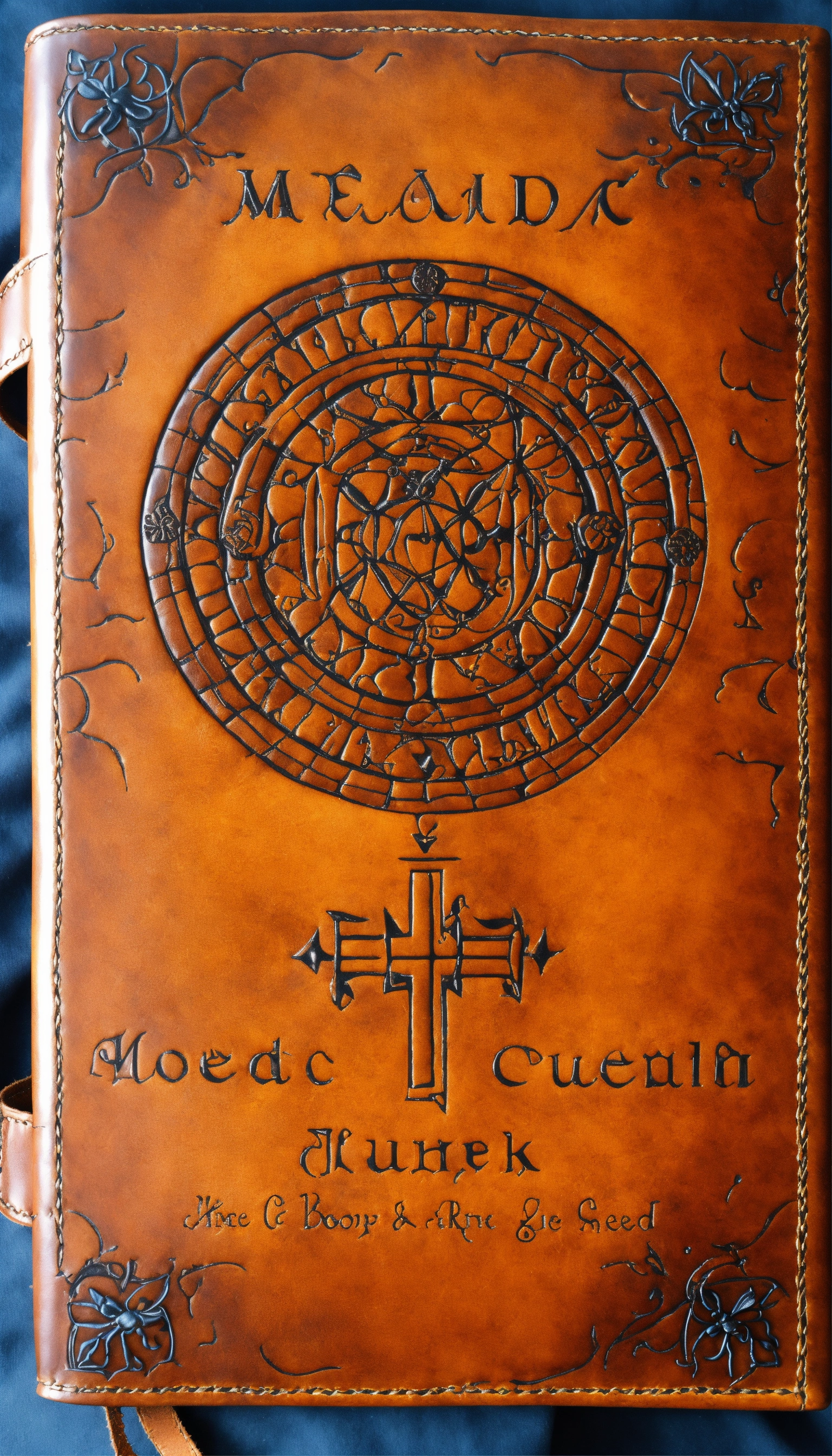 Lexica - Nordic mead book cover, runes, leather, simple, honeybee