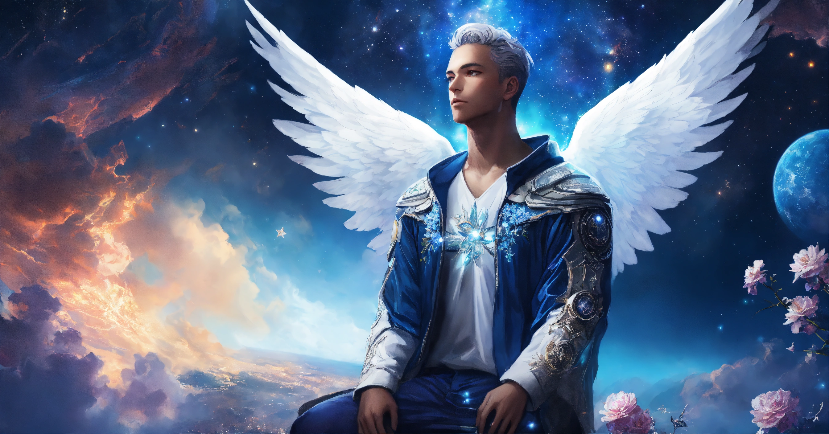 Lexica - Cyberpunk digital painting of a male angel with beautiful ...