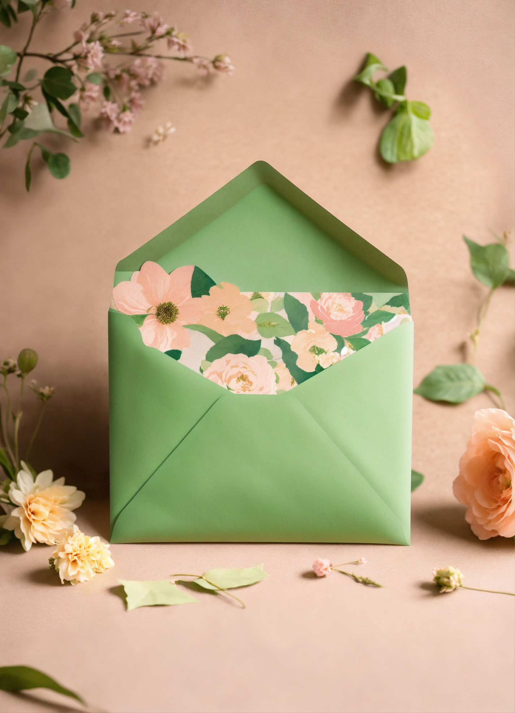 Lexica - Invitation envelope opened with floral and leaf decoration ...