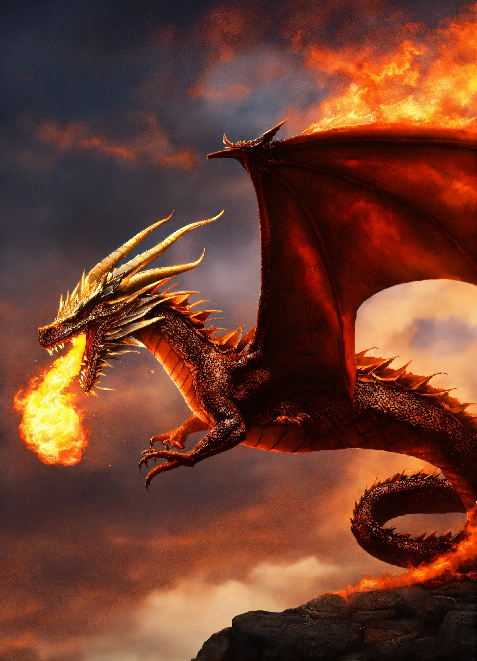 Lexica - A flying dragon breathing fire
