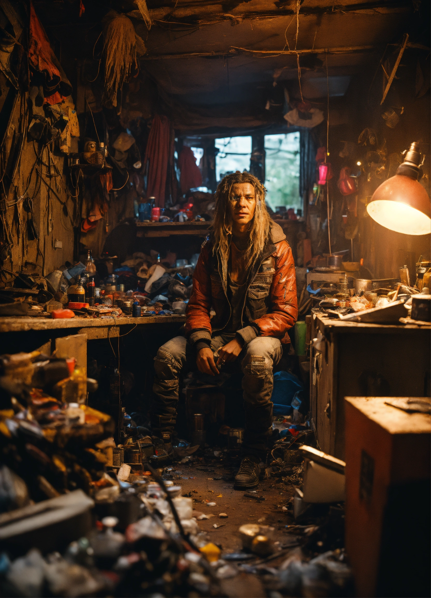Lexica - Wide angle Environmental shot of evil Cyborg in a cluttered ...