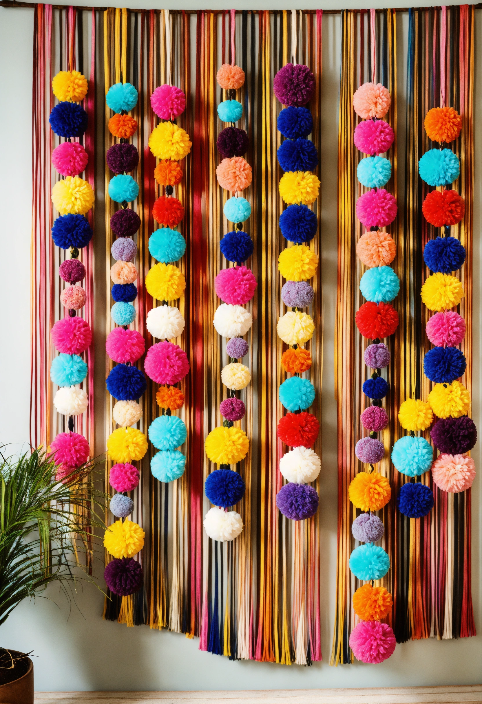 Lexica - WALL hanging decor long strings pom pom colorful