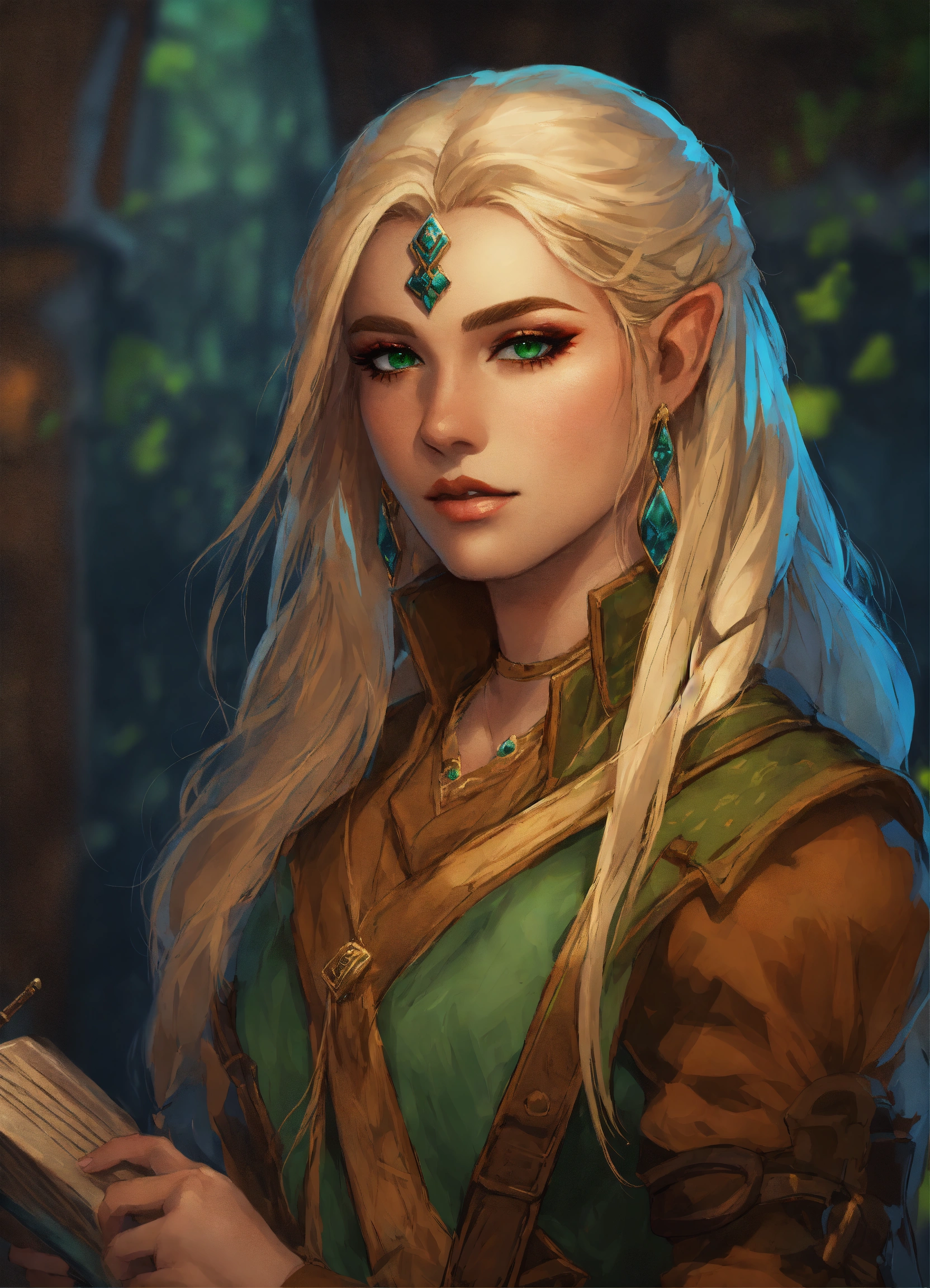 Lexica - Androgynous dwarf bard, long blond hair, blue makeup, brown ...