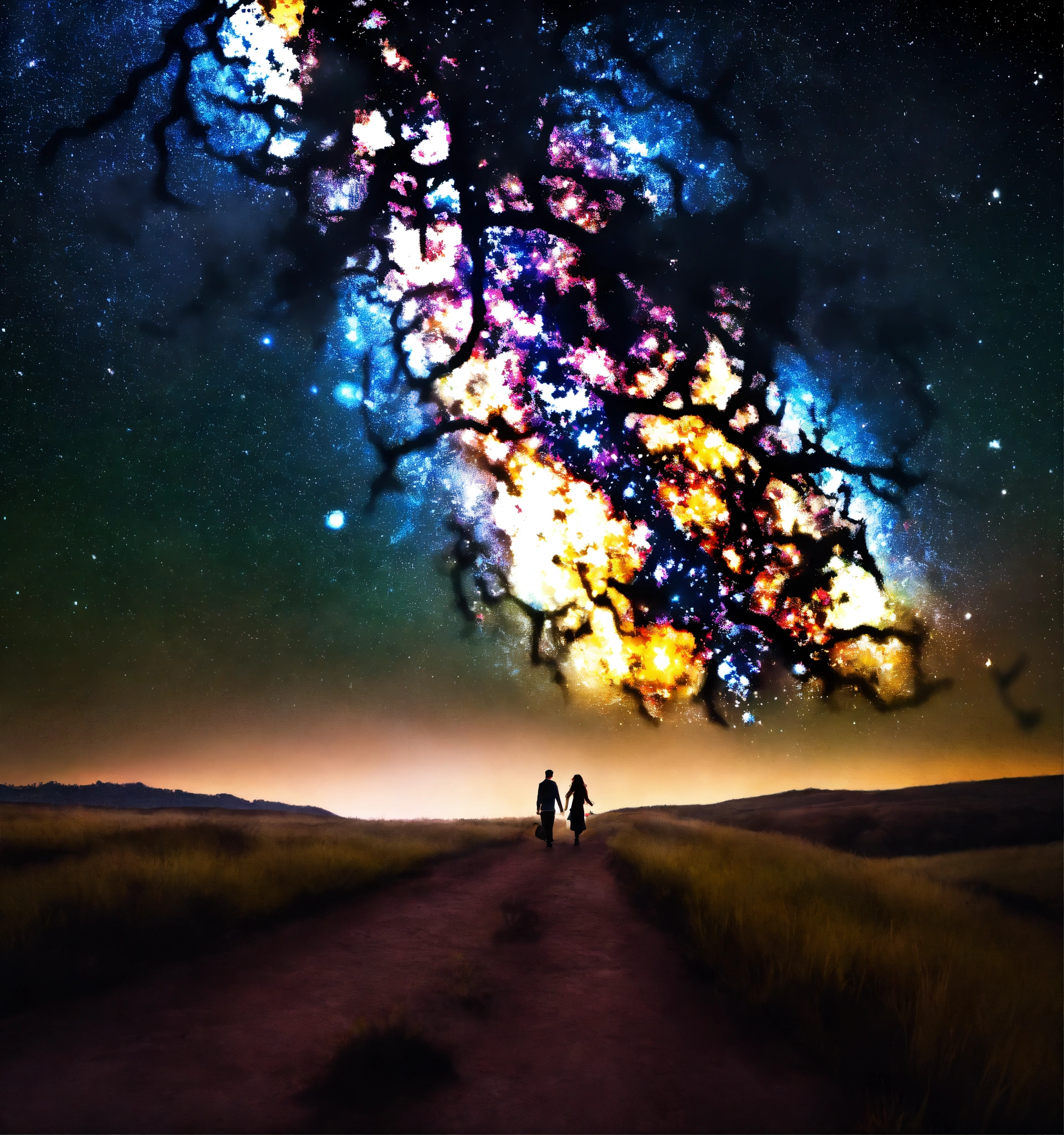 Lexica 8k image, a couple walking under the light of the stars, the milky way, the edges of